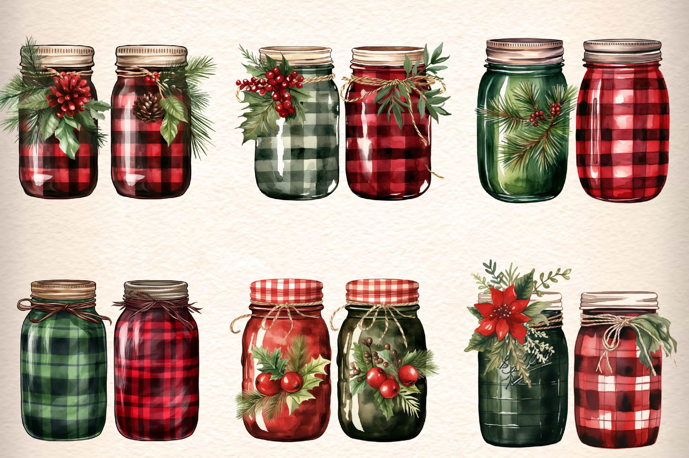 Christmas Mason Jar Clipart Bundle