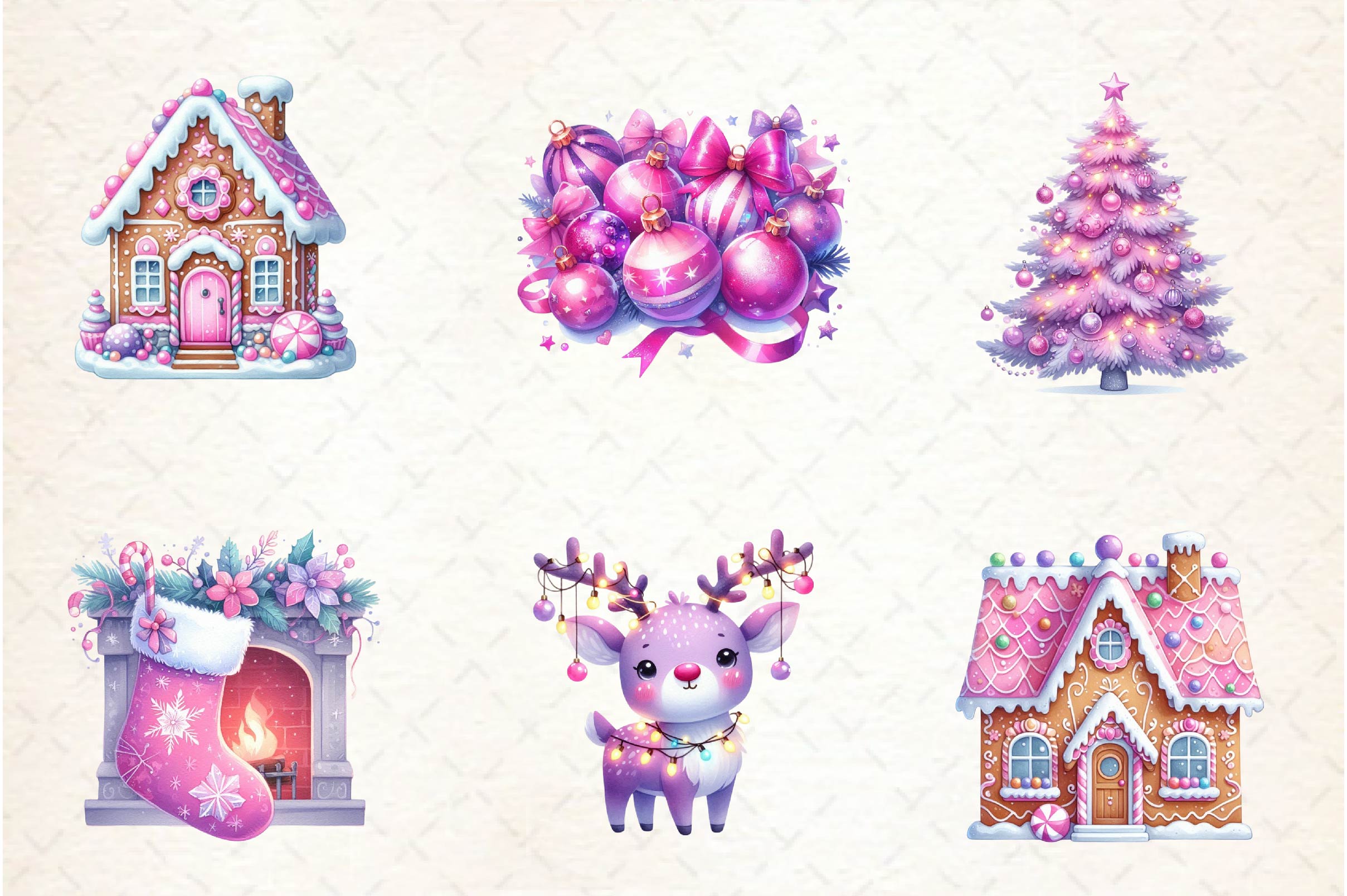 Pastel Purple & Pink Christmas Clipart Bundle