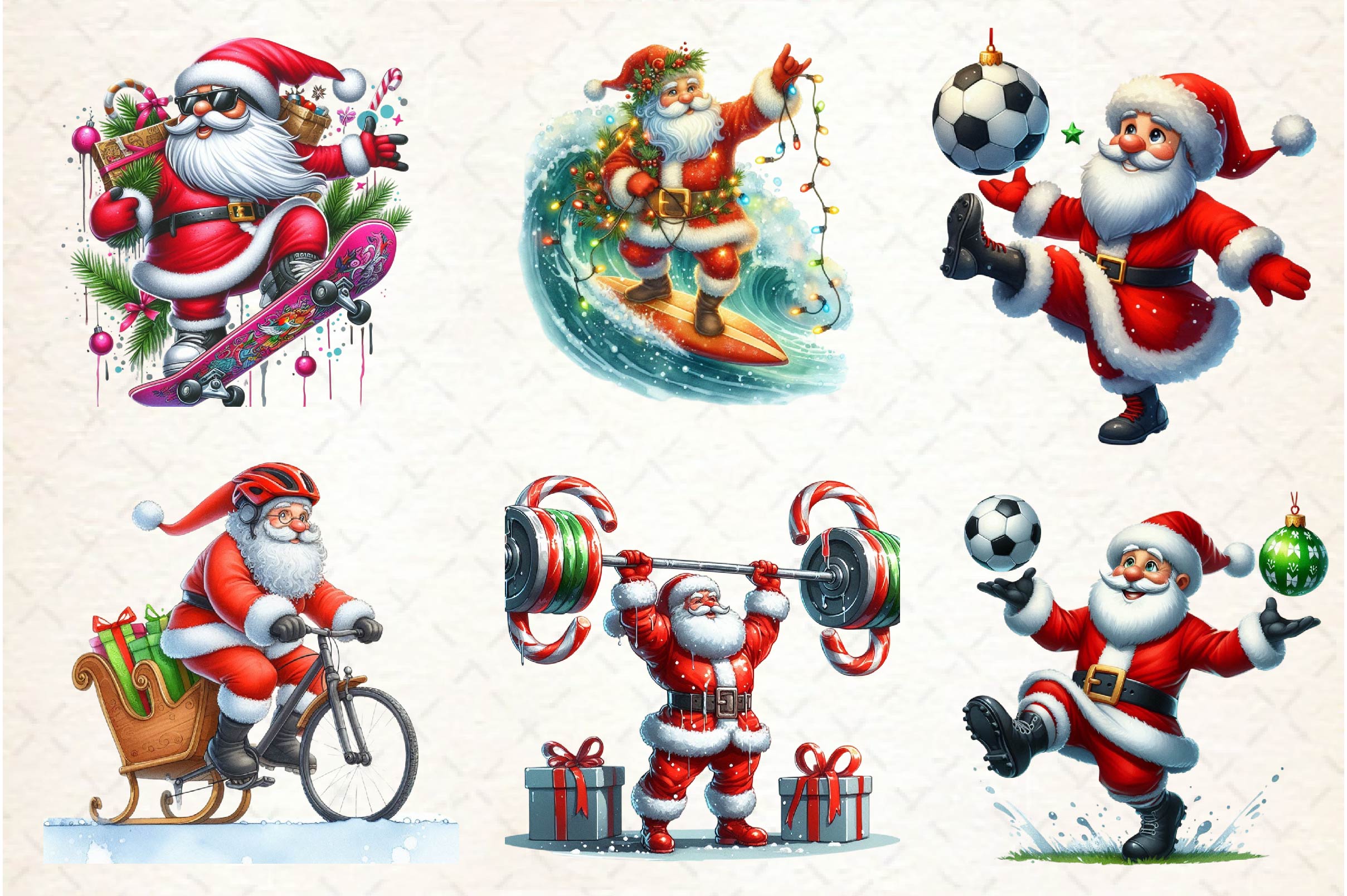 Funny Athlete Santa Clipart Bundle
