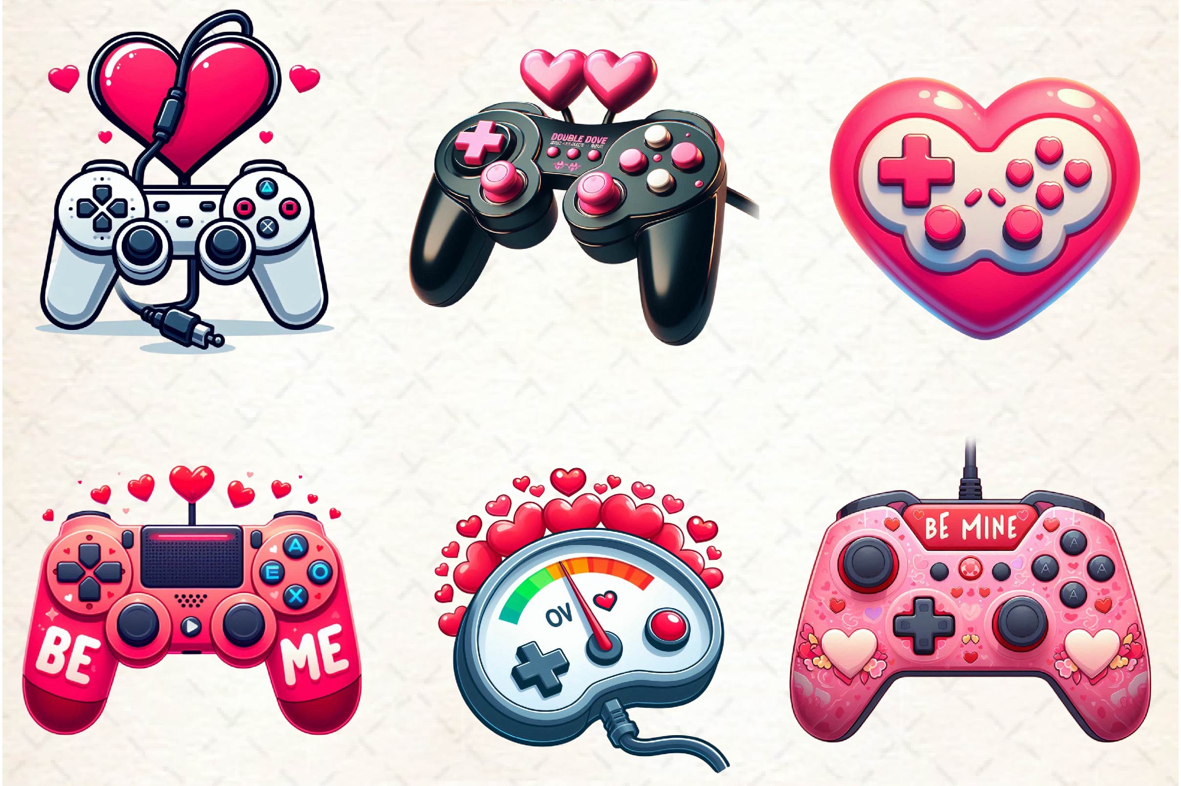 Valentine Game Controllers Clipart Bundle