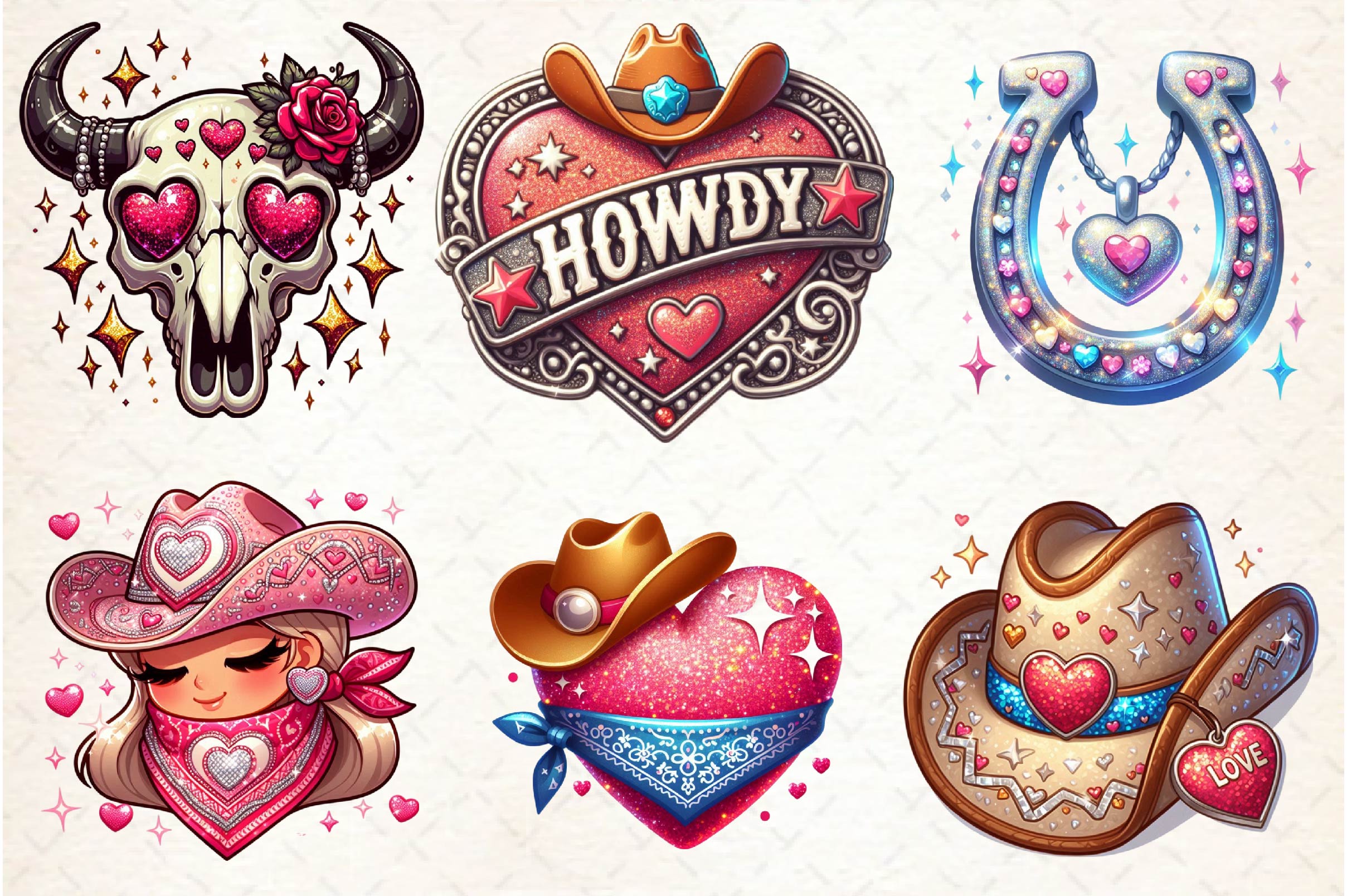 Retro Howdy Western Valentine's Day Clipart Bundle