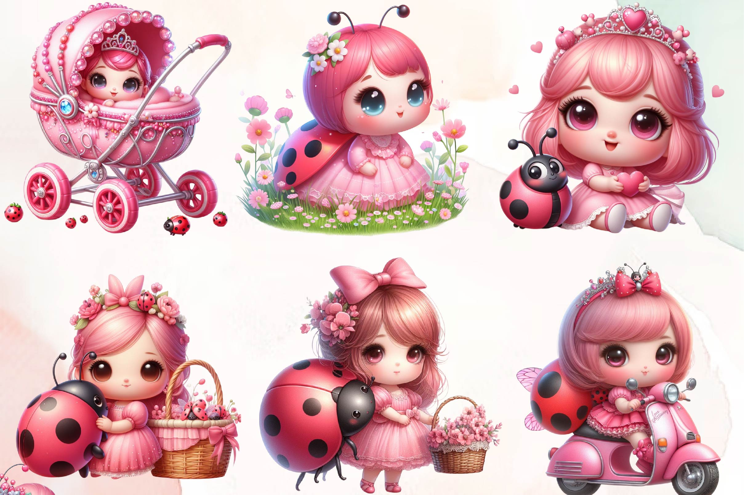 Cute Princess Ladybug Clipart Bundle