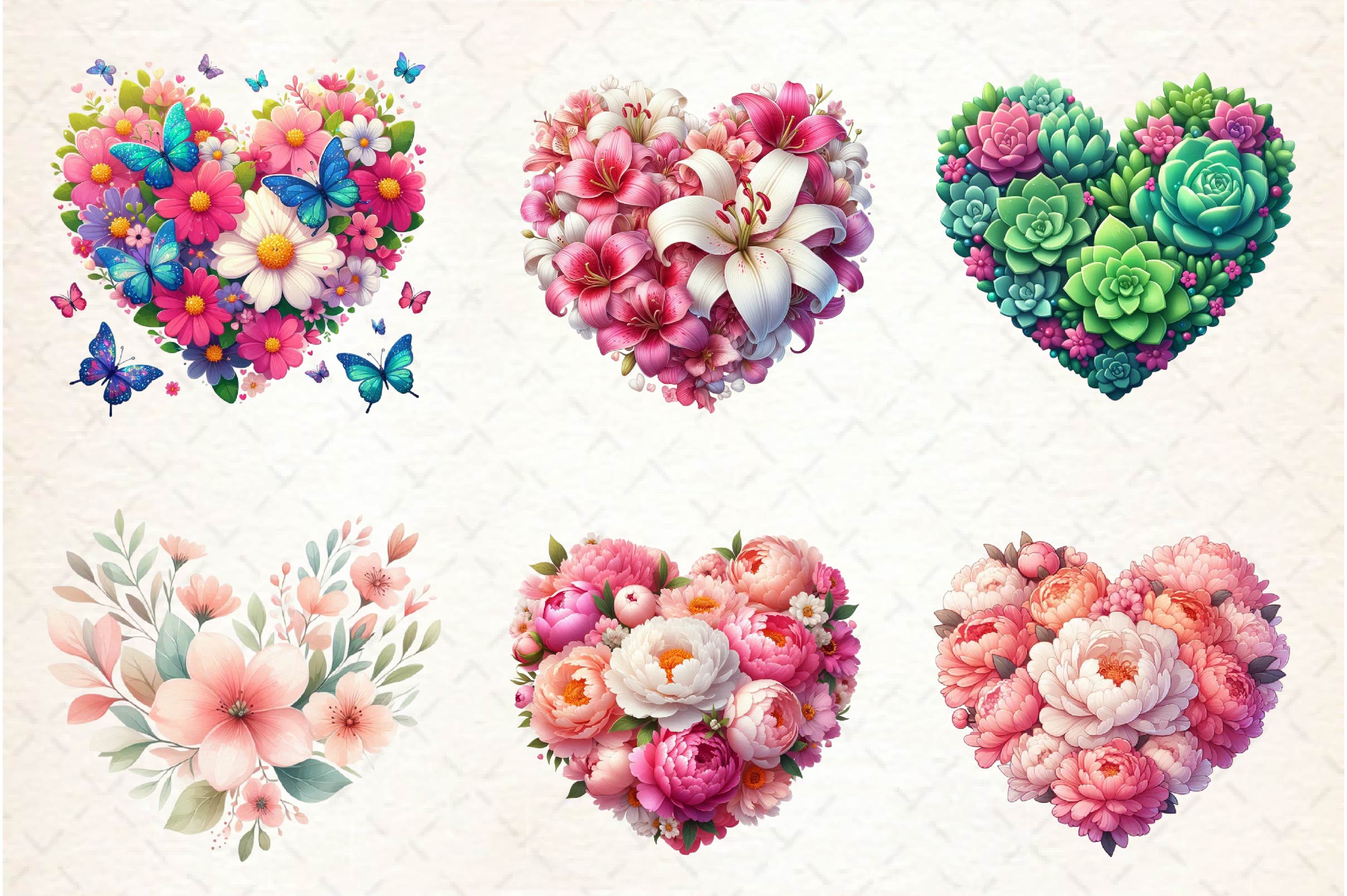 Flower Hearts Valentine Day Clip Art Clipart Bundle
