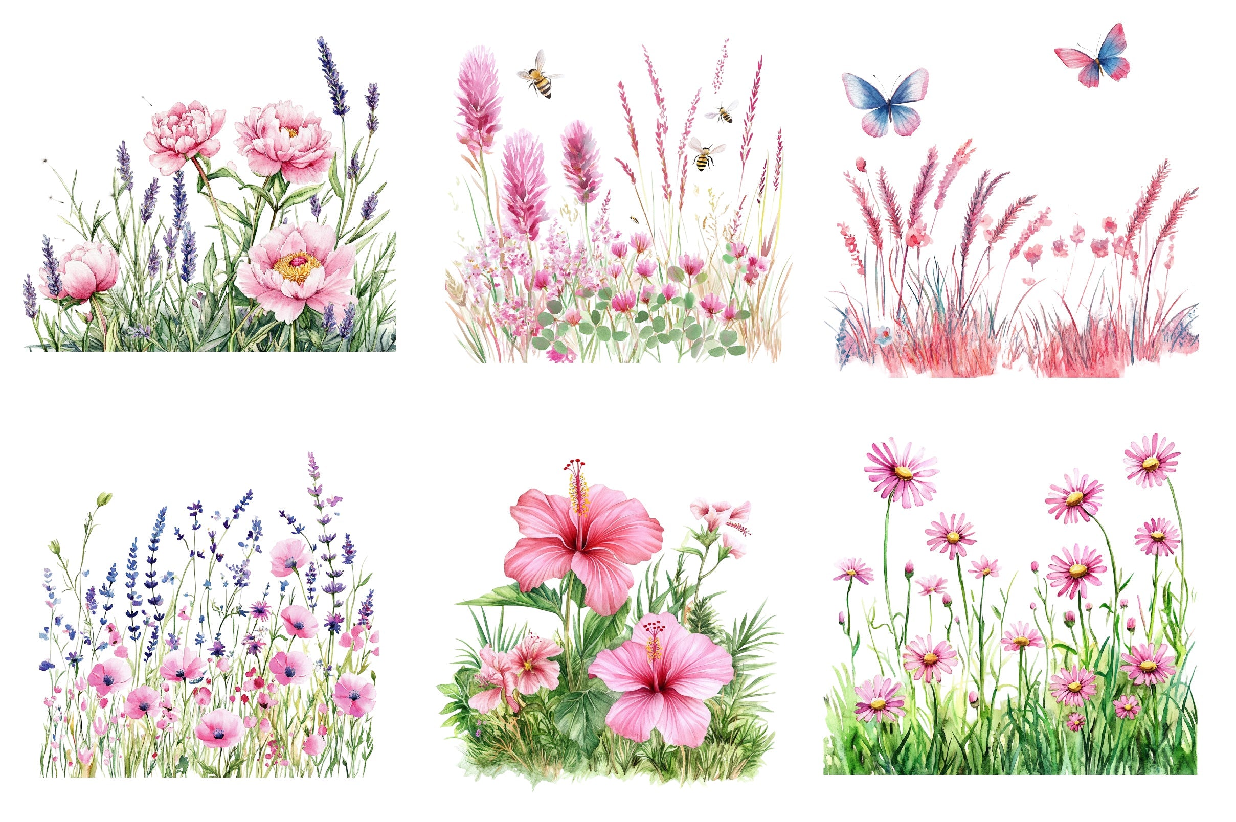 Pink Summer Meadow Clipart Bundle