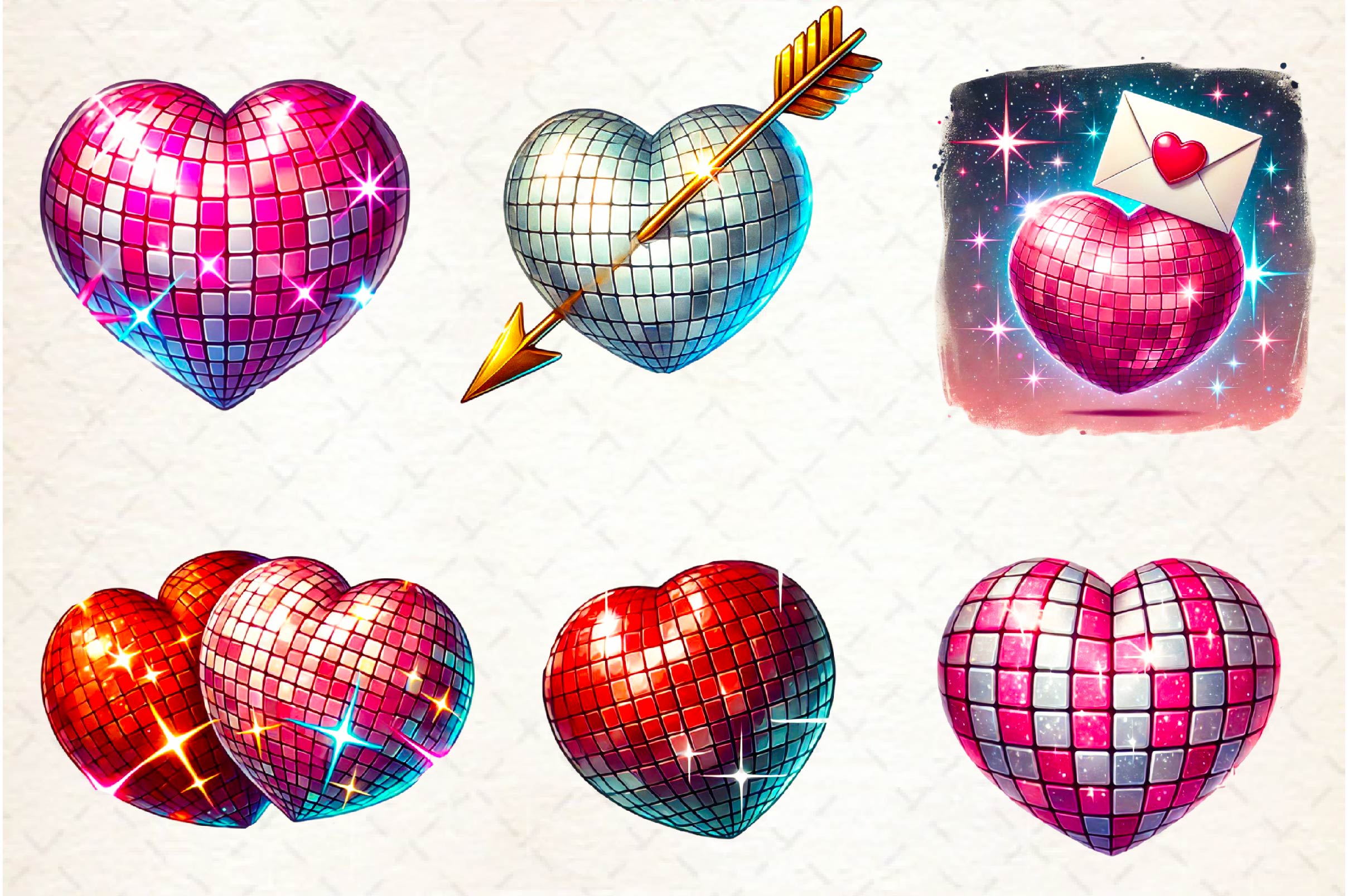 Valentines Day Disco Heart Clipart Bundle