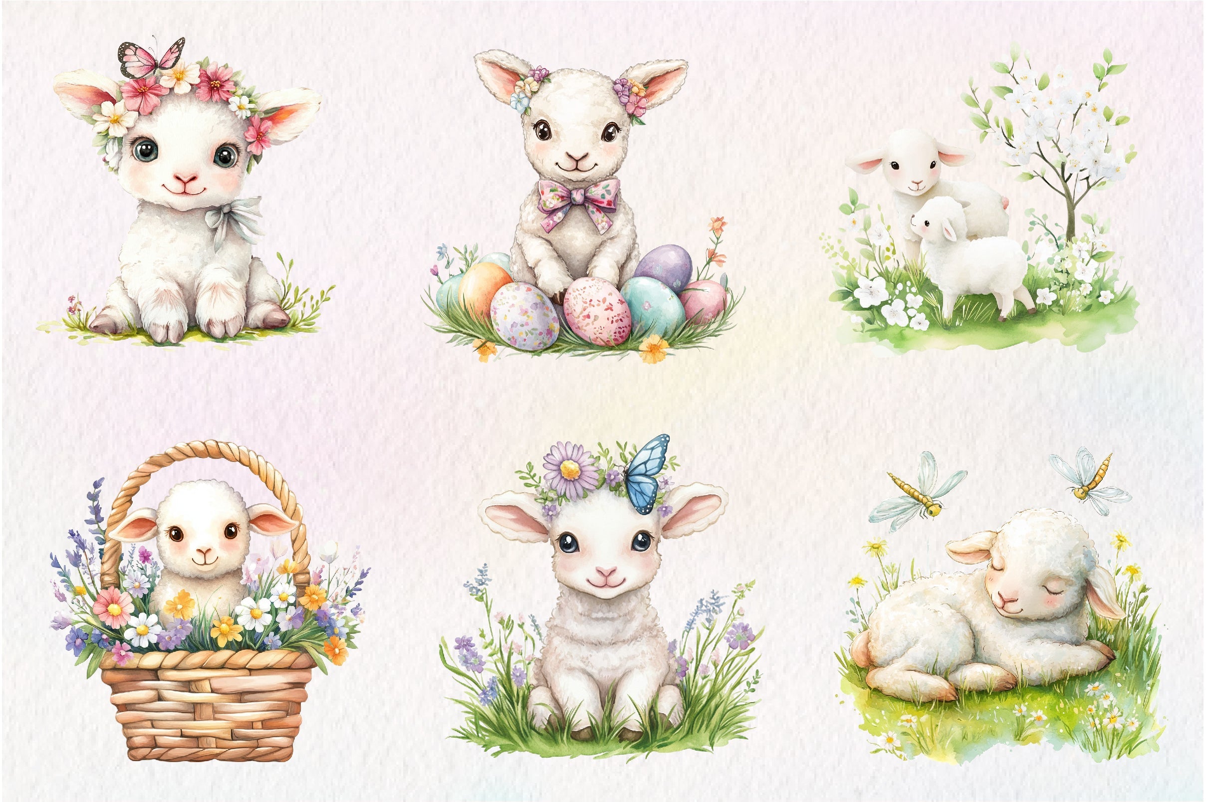 Spring Floral Baby Lamb Clipart Bundle