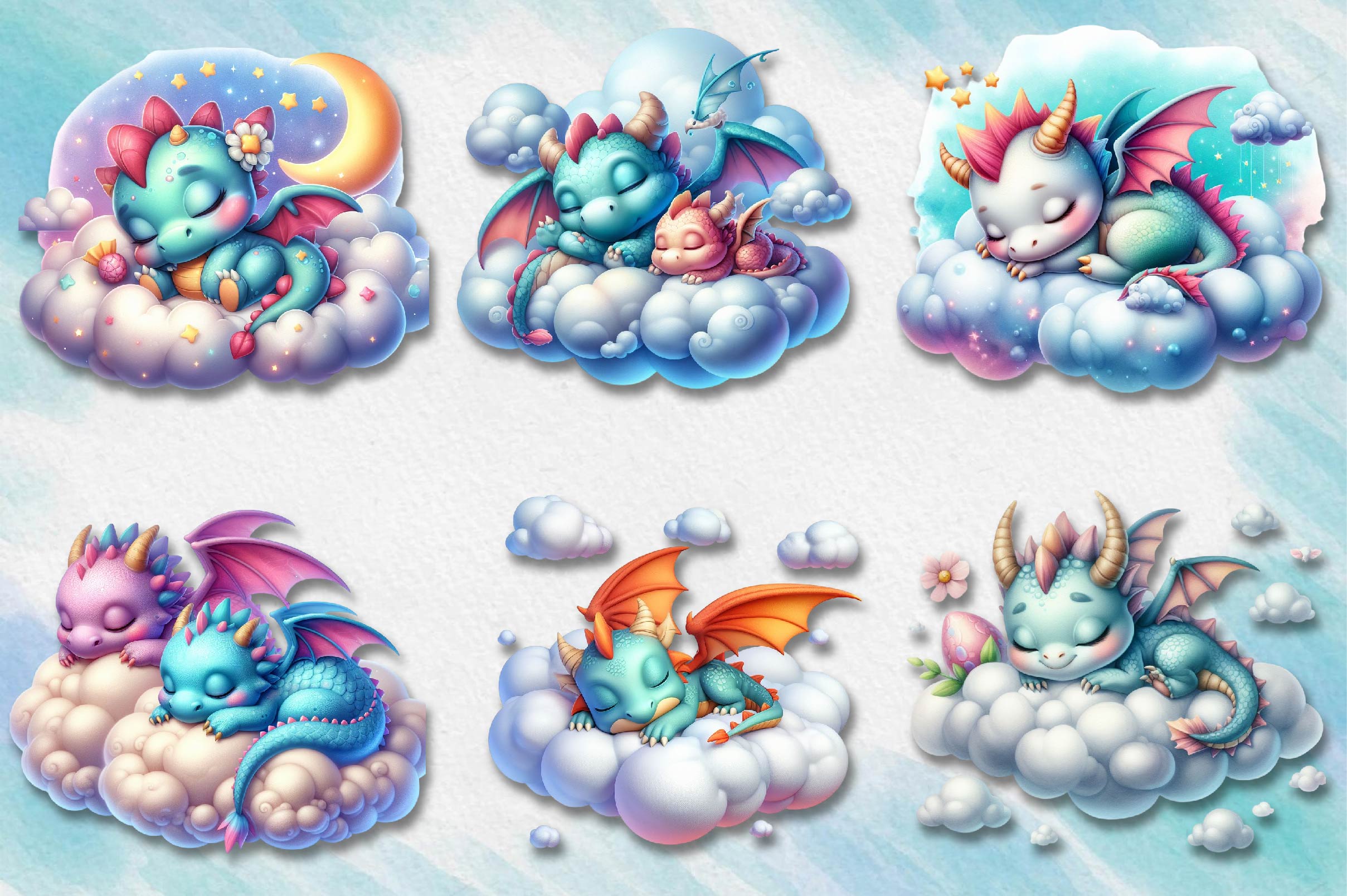 Dragons Cute Sleeping Dragons Clipart Bundle
