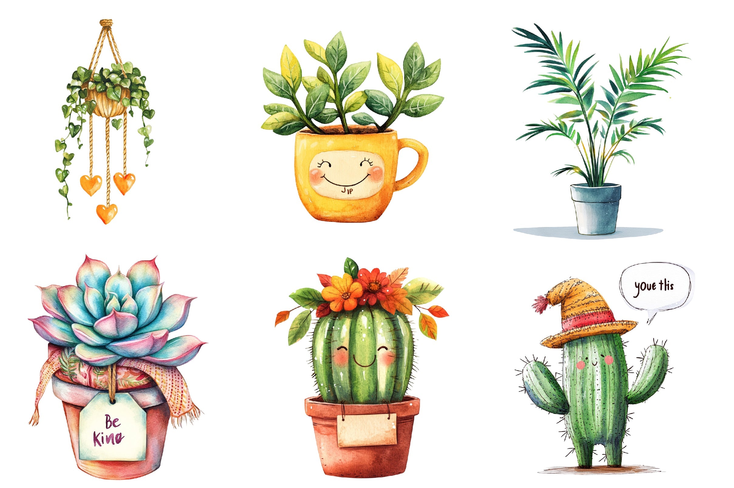 Positive Autumn Houseplant Clipart Bundle