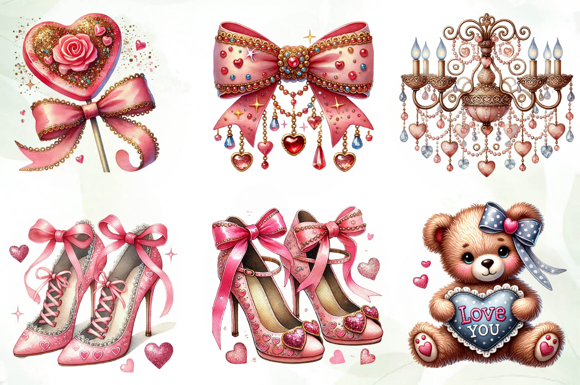 Glitter Coquette Valentines Clipart Bundle