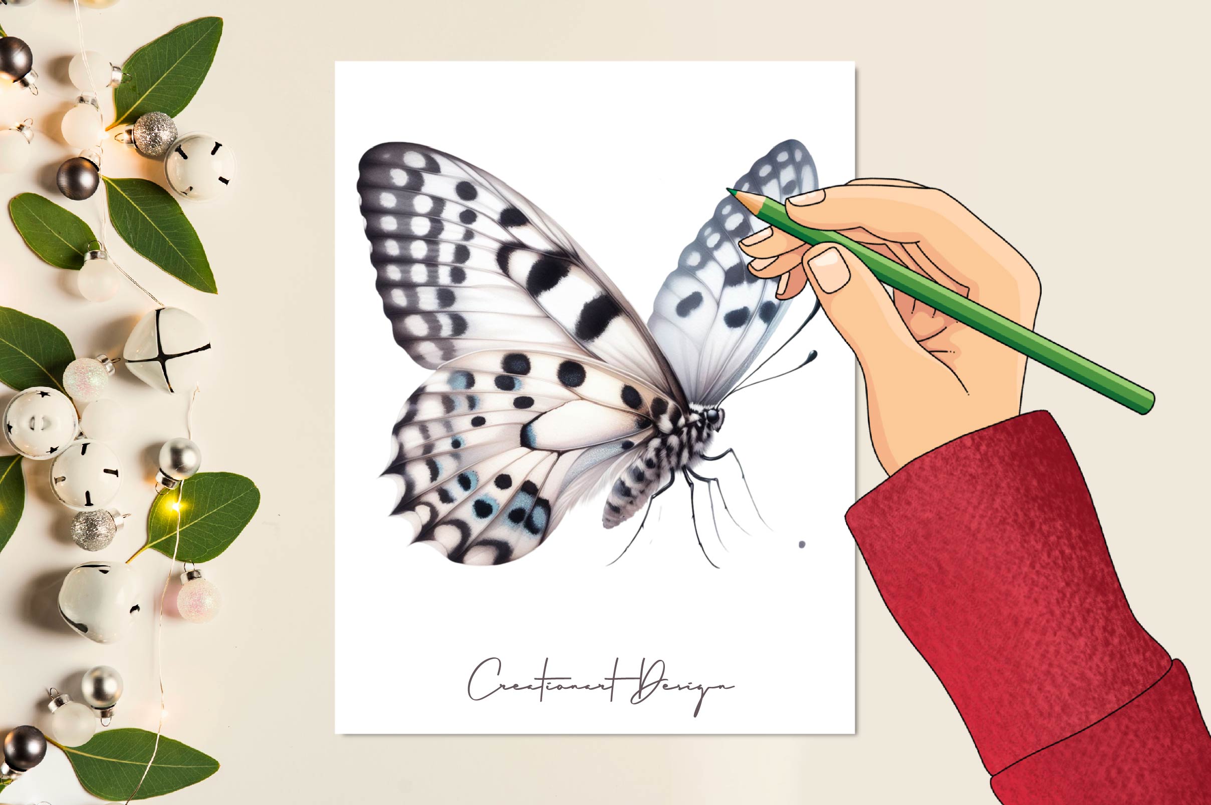 White Butterfly Floral Clipart Bundle