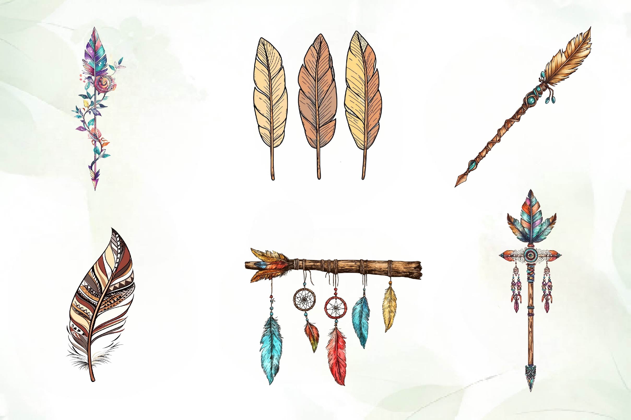 Rustic Boho Feathers & Arrows Clipart Bundle
