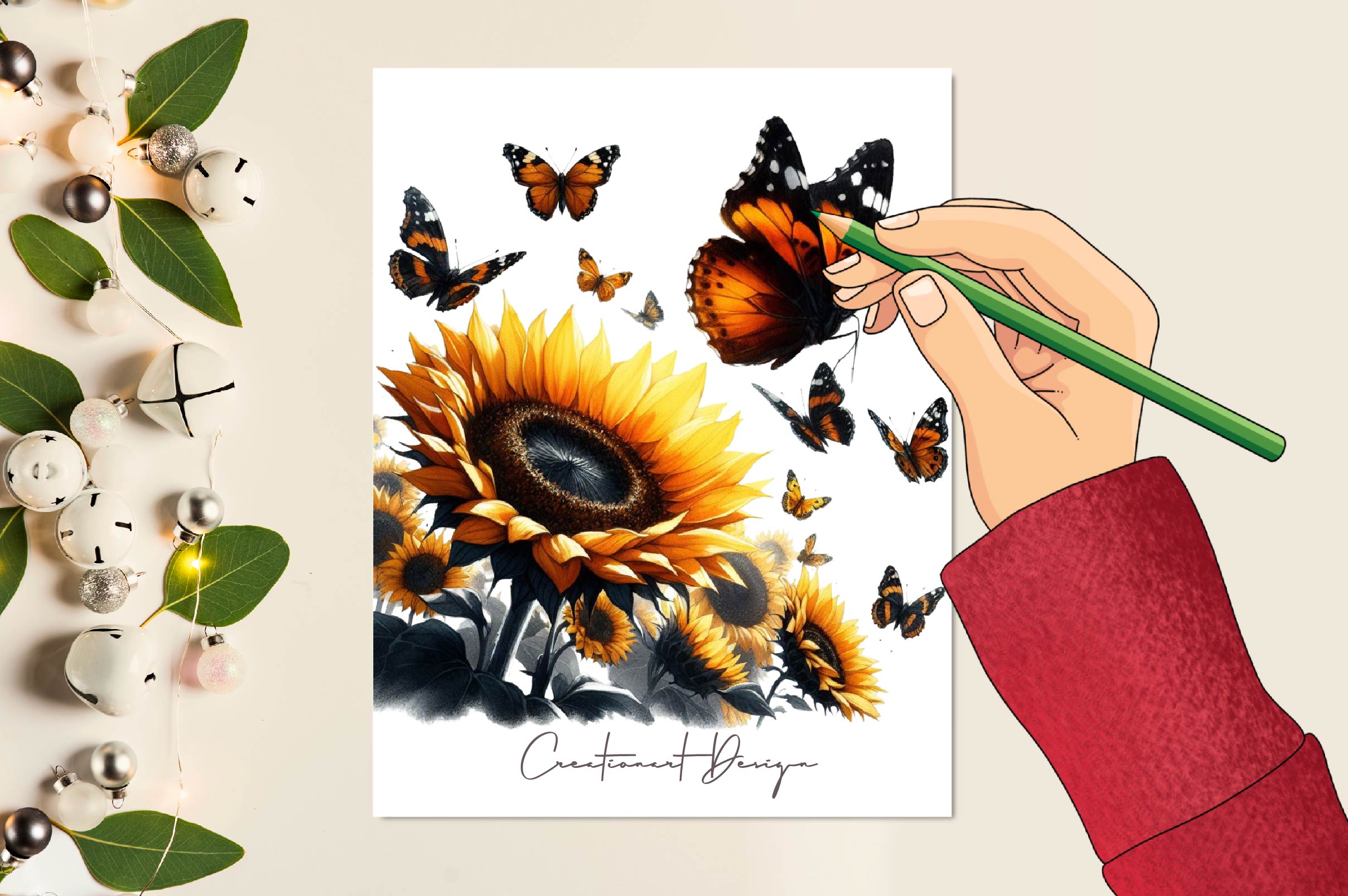 Sunflower And Butterfly Clipart Bundle