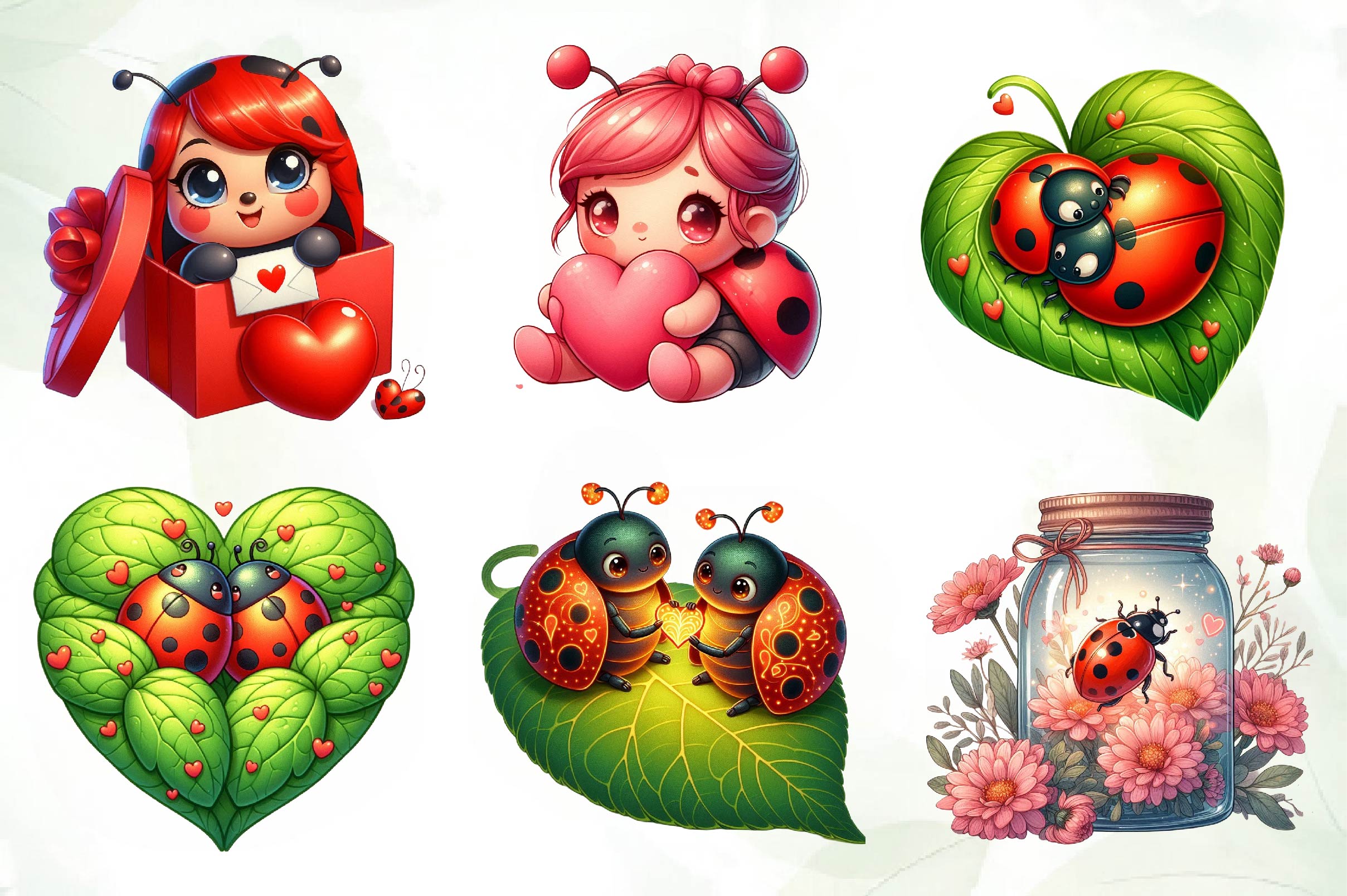 Cute Ladybug In Love Clipart Bundle