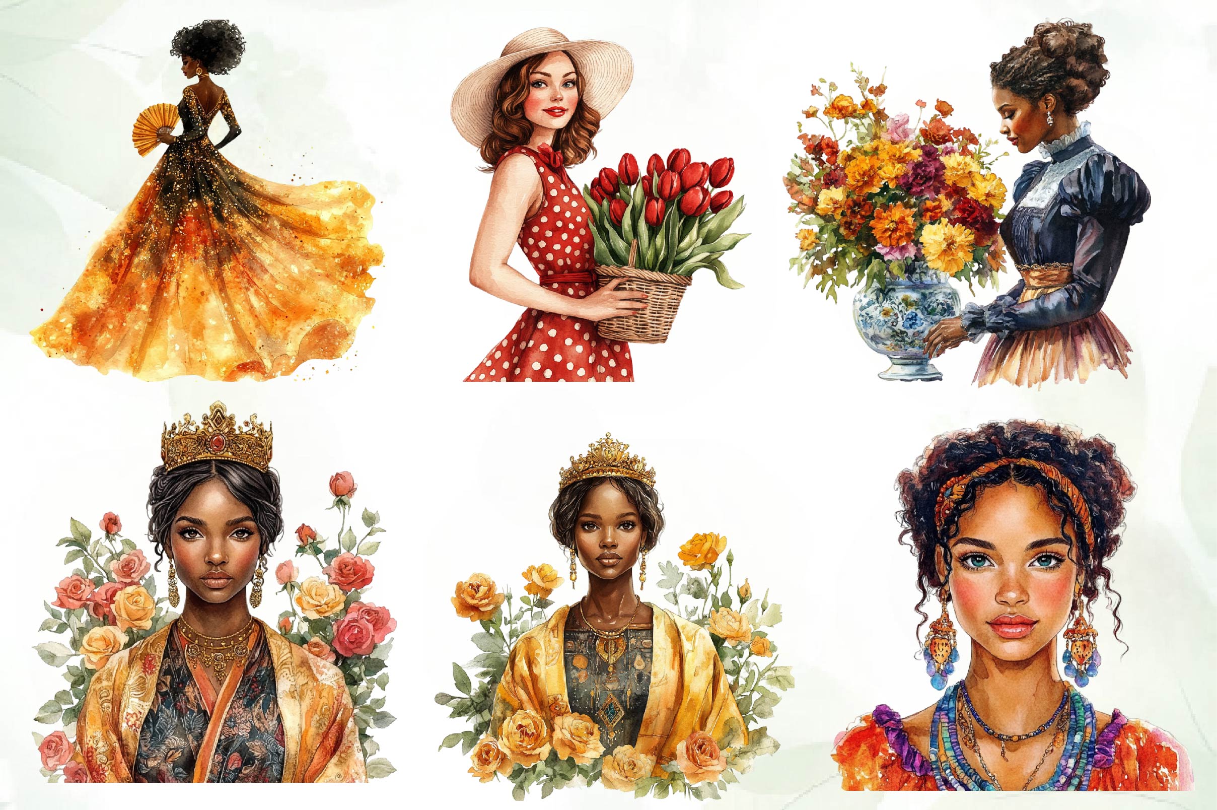 Vintage Black History Month Woman Clipart Bundle