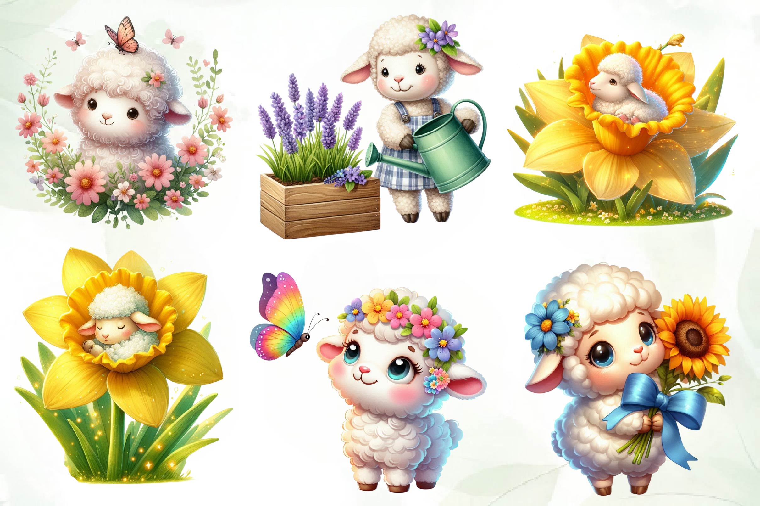 Cute Spring Sheep Clipart Bundle