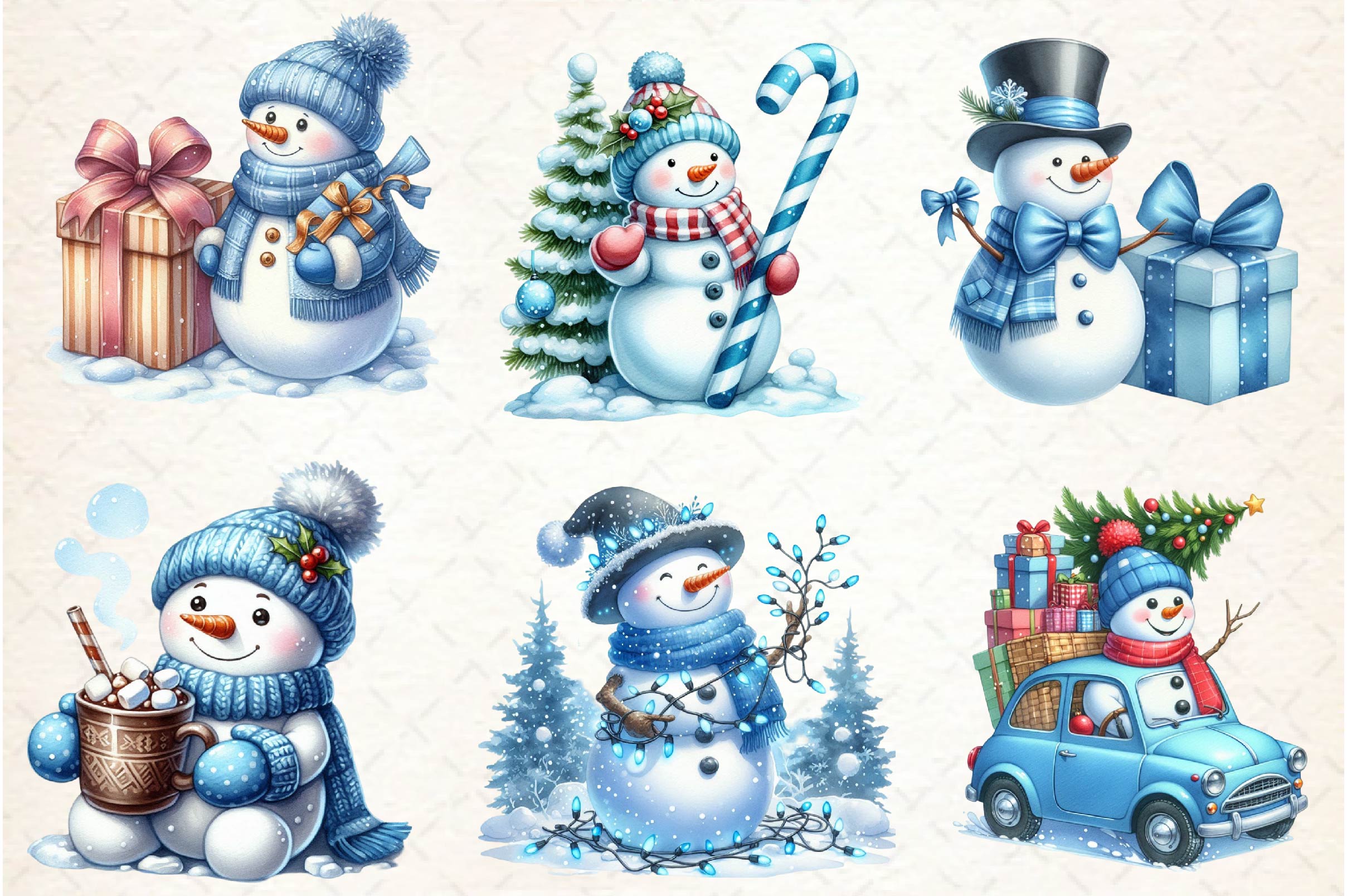 Blue Christmas Snowman Clipart Bundle