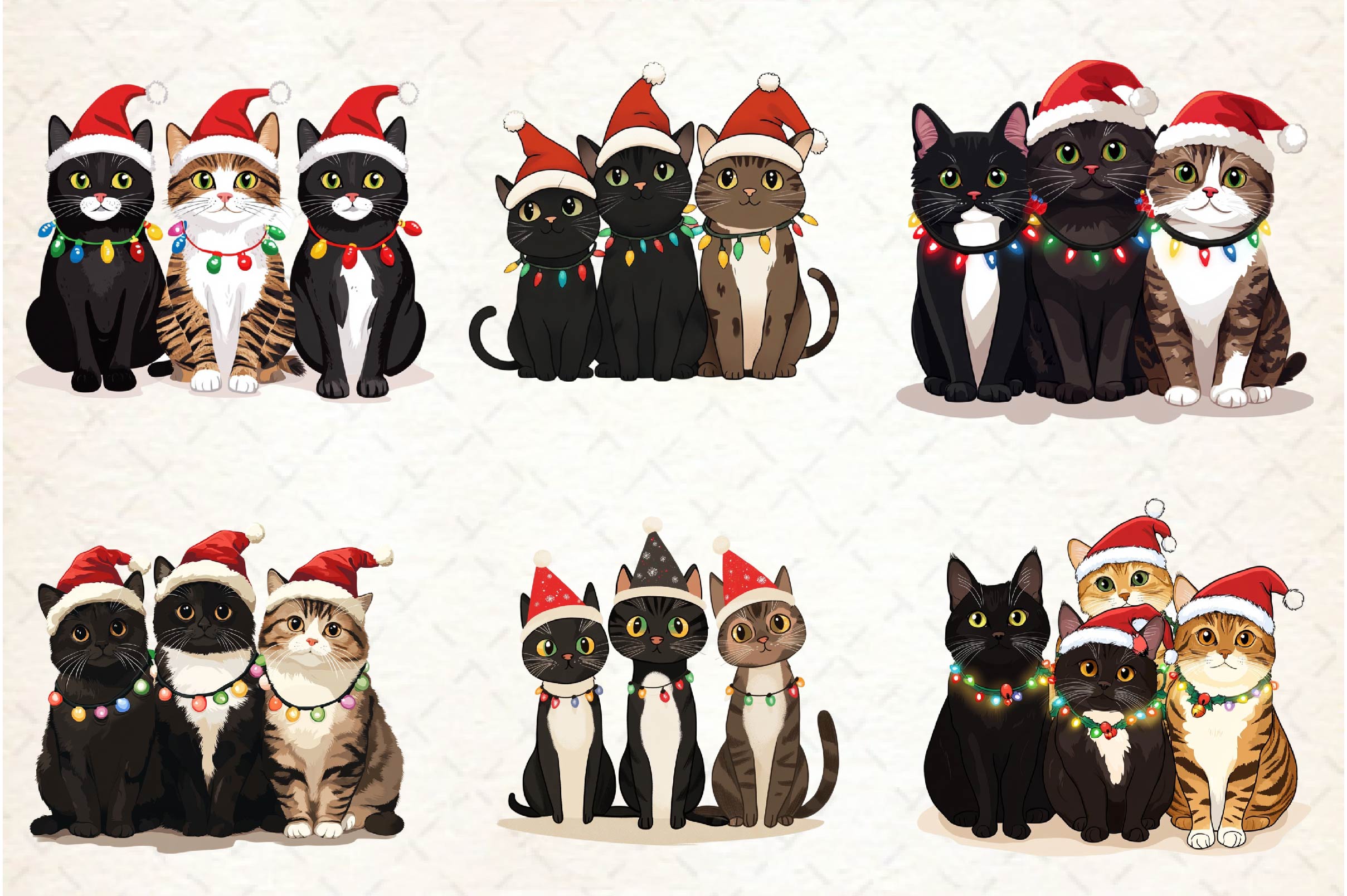 Christmas Black Cat Clipart Bundle 2