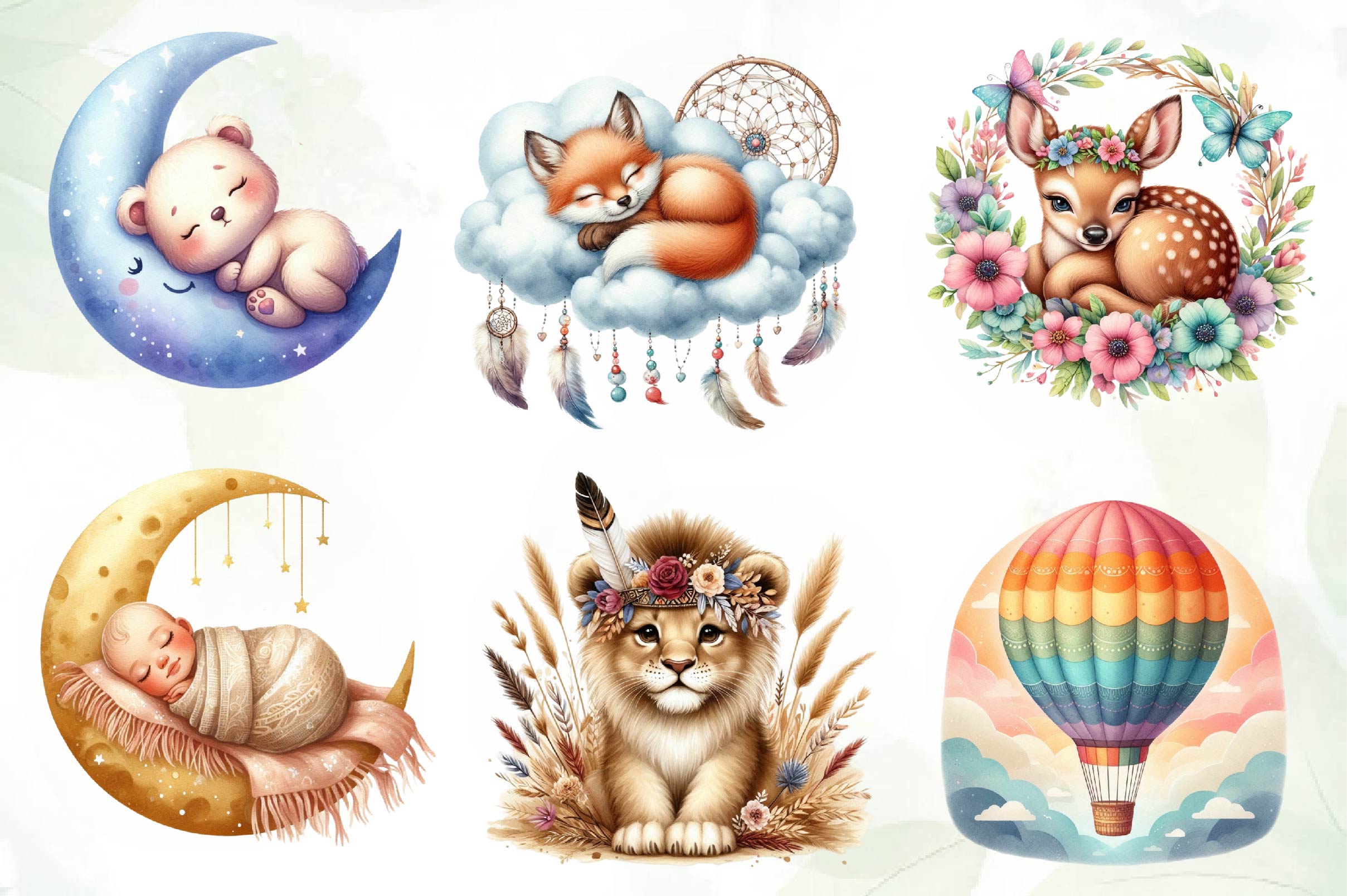 Boho Nursery Baby Clipart Bundle 1