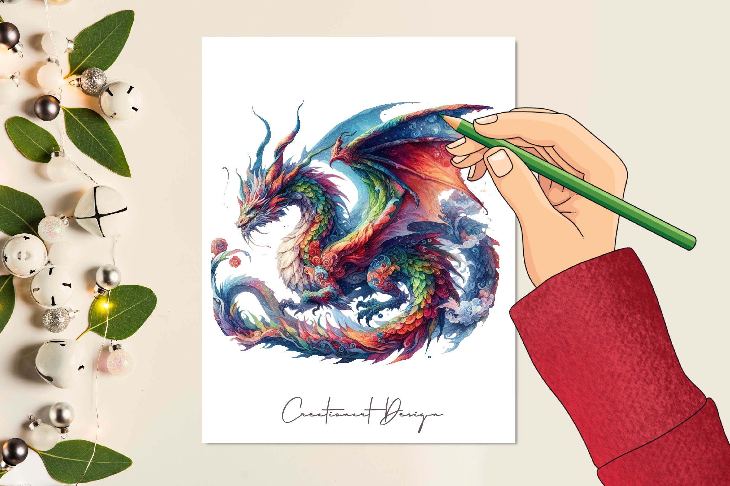Watercolour Fantasy Dragon Clipart Bundle