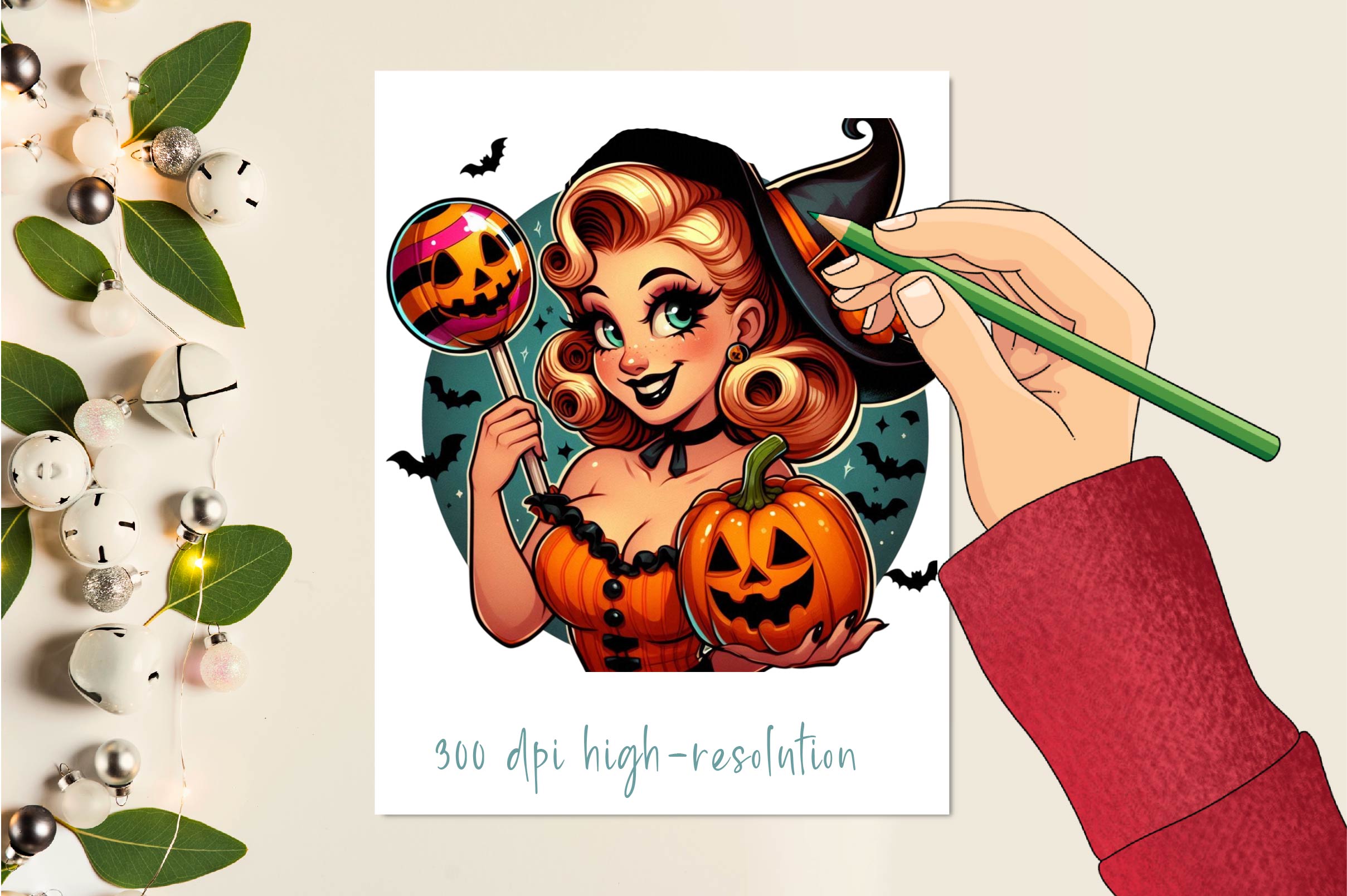 Halloween Vintage Pin Up Girl Clipart Bundle