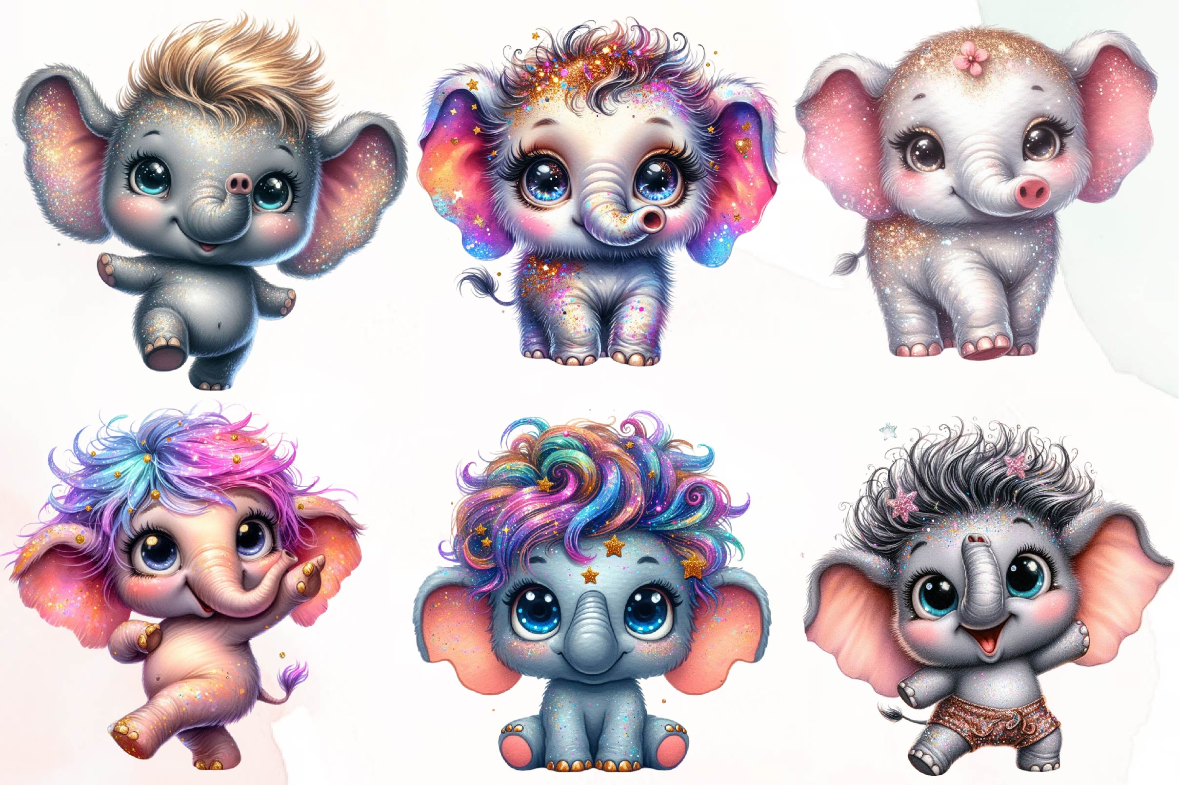 Cute Baby Elephants Clipart Bundle