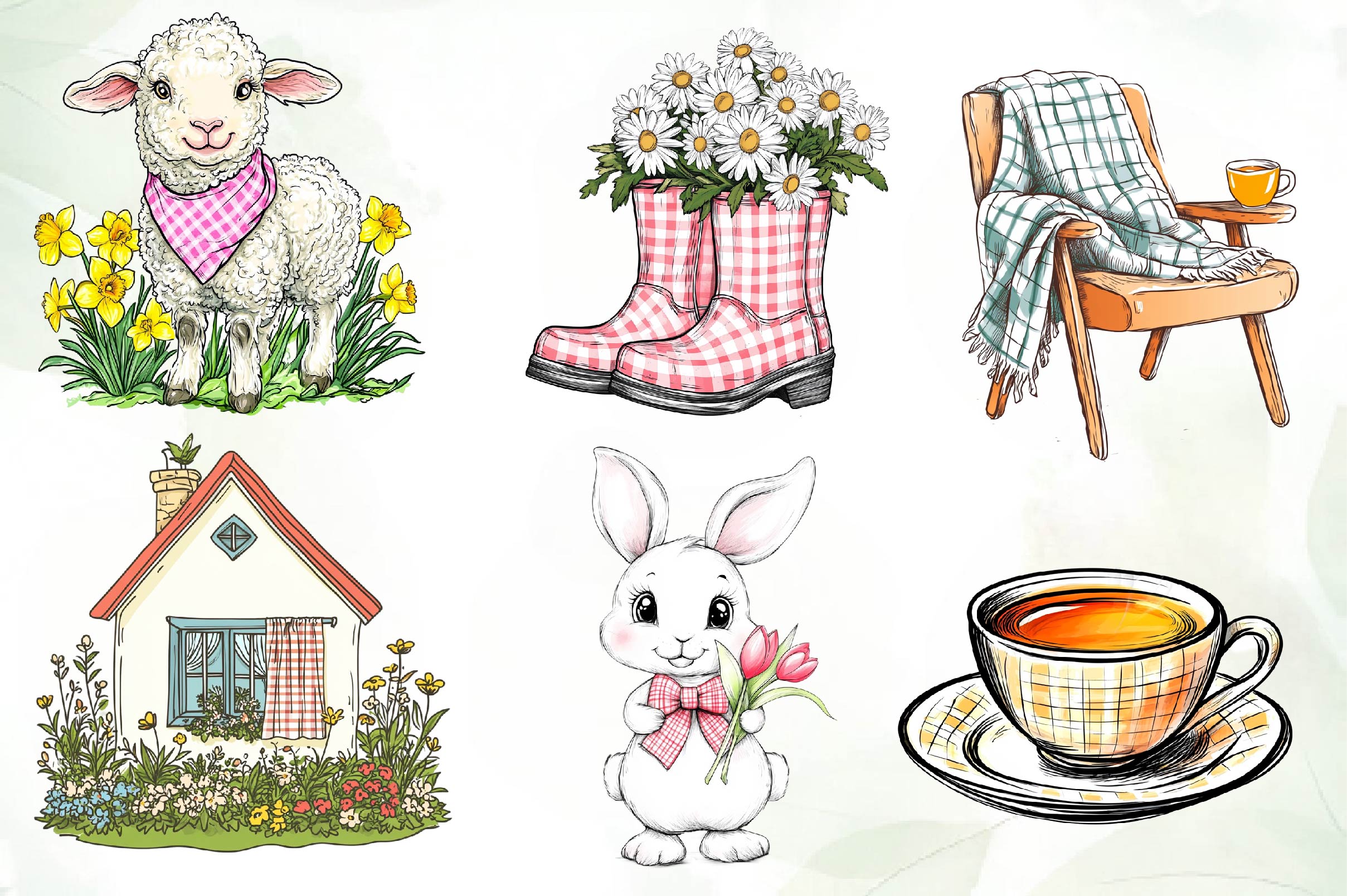 Cottage Gingham Spring Clipart Bundle