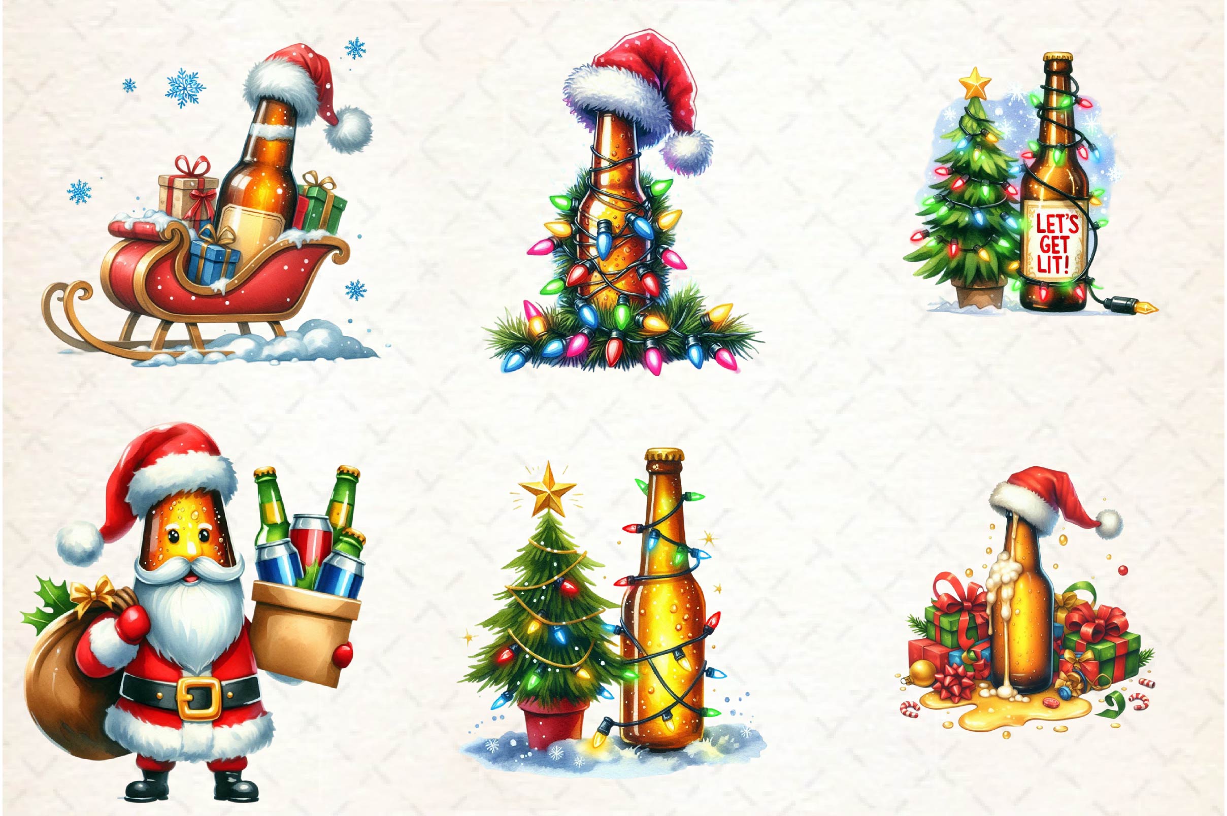 Funny Christmas Beer Bottle Clipart Bundle
