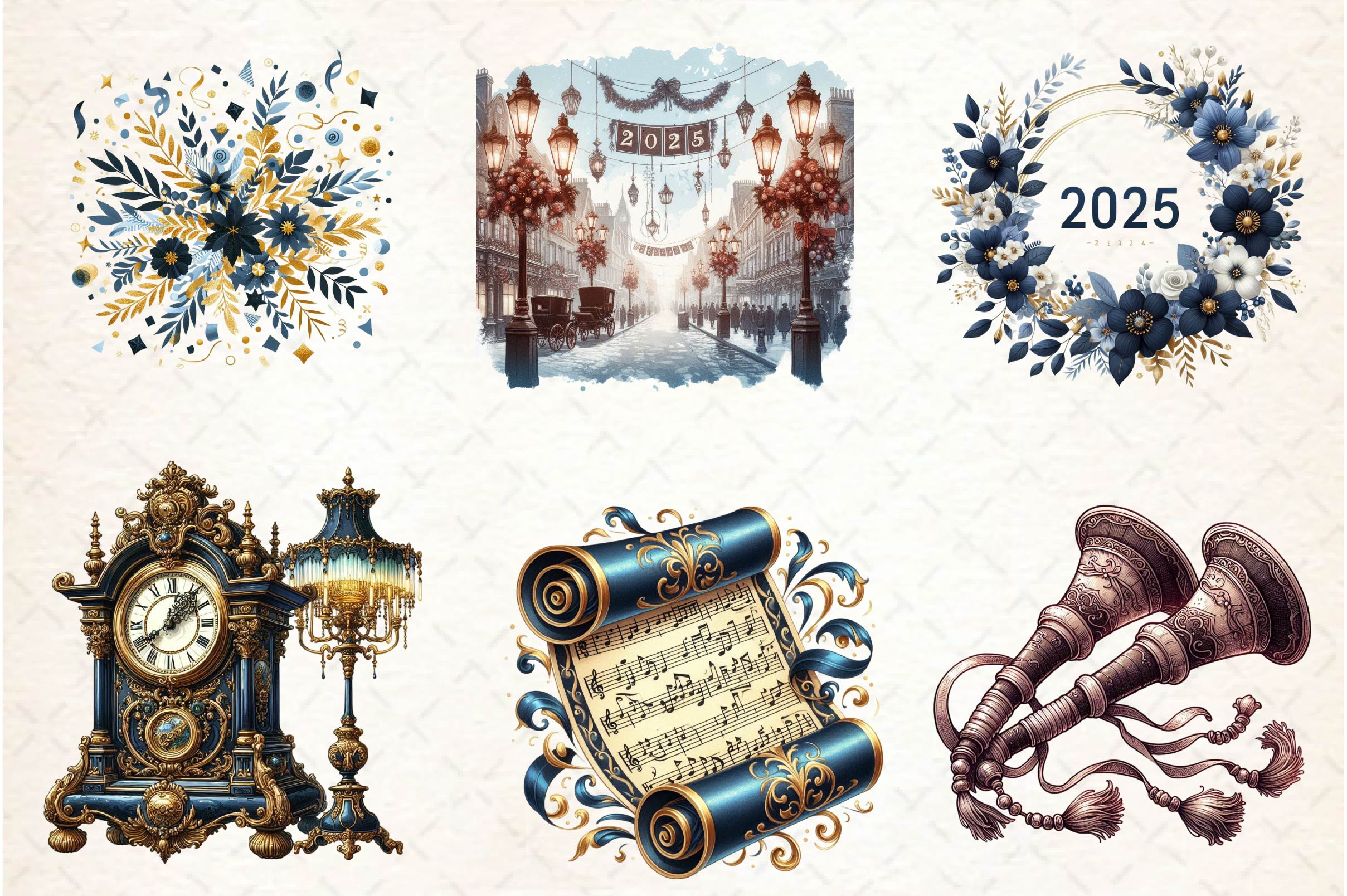 Victorian New Year 2025 Clipart Bundle