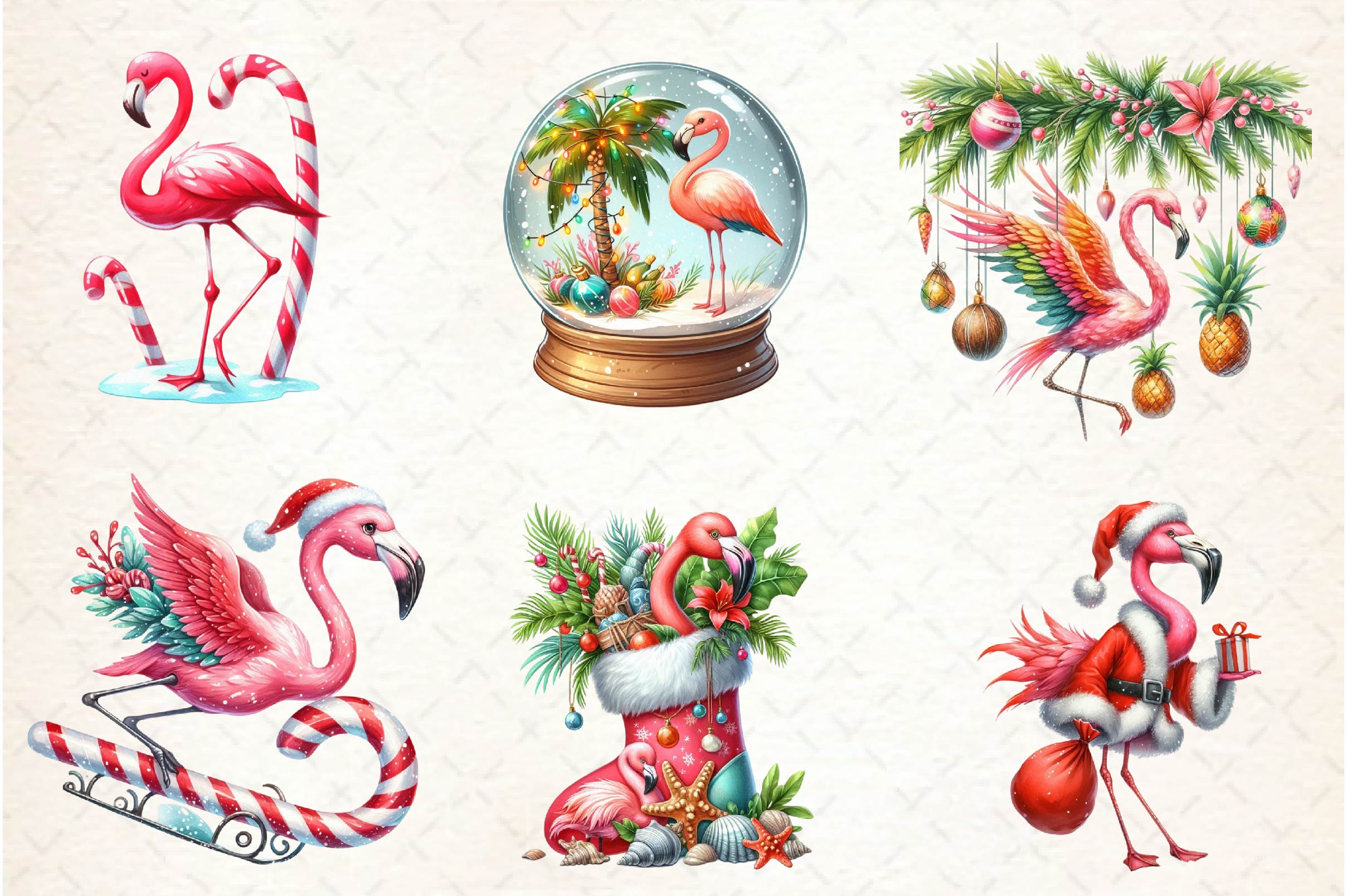 Funny Flamingo Christmas Flamingo Clipart Bundle