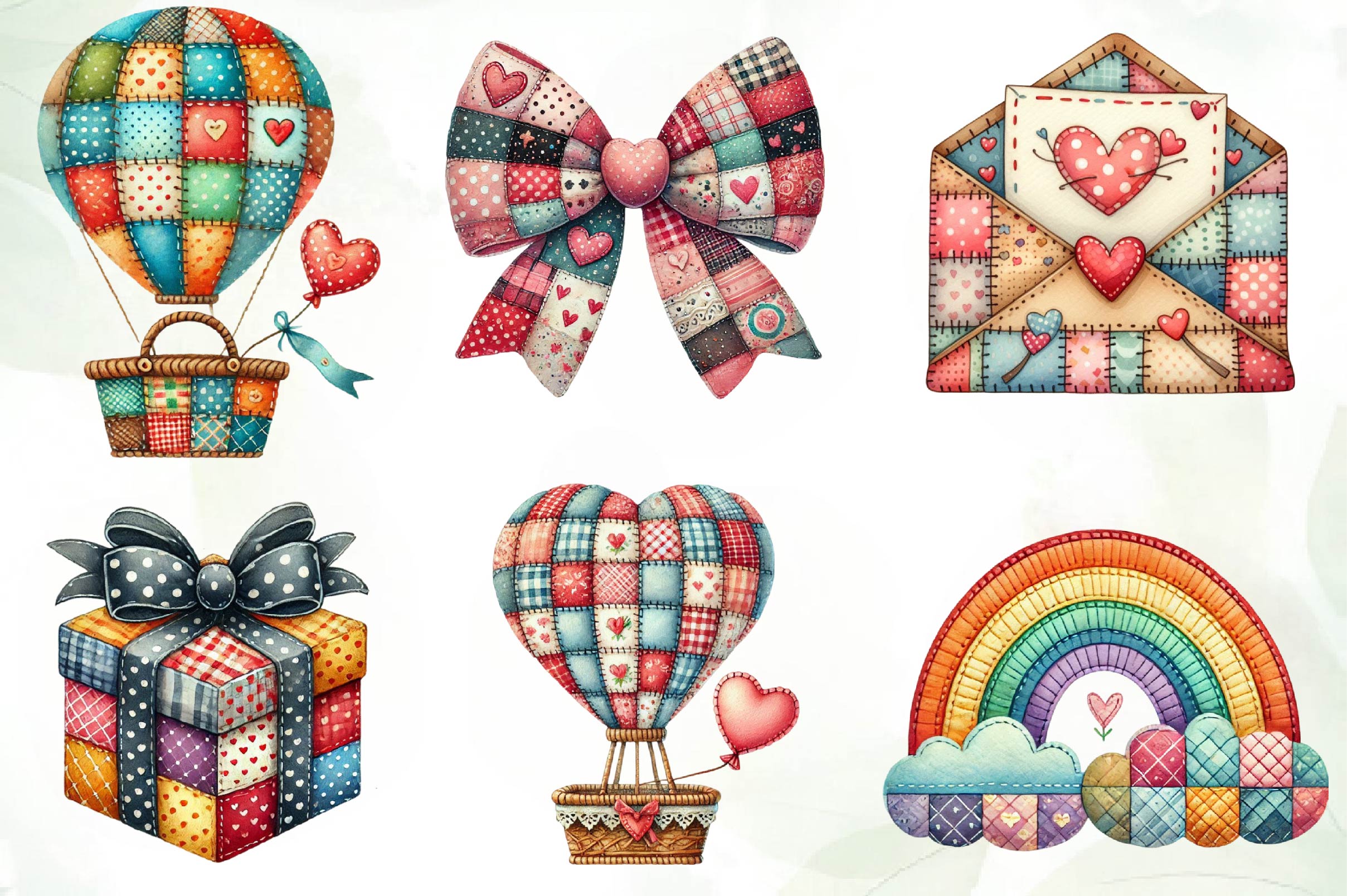 Patchwork Valentines Day Clipart Bundle