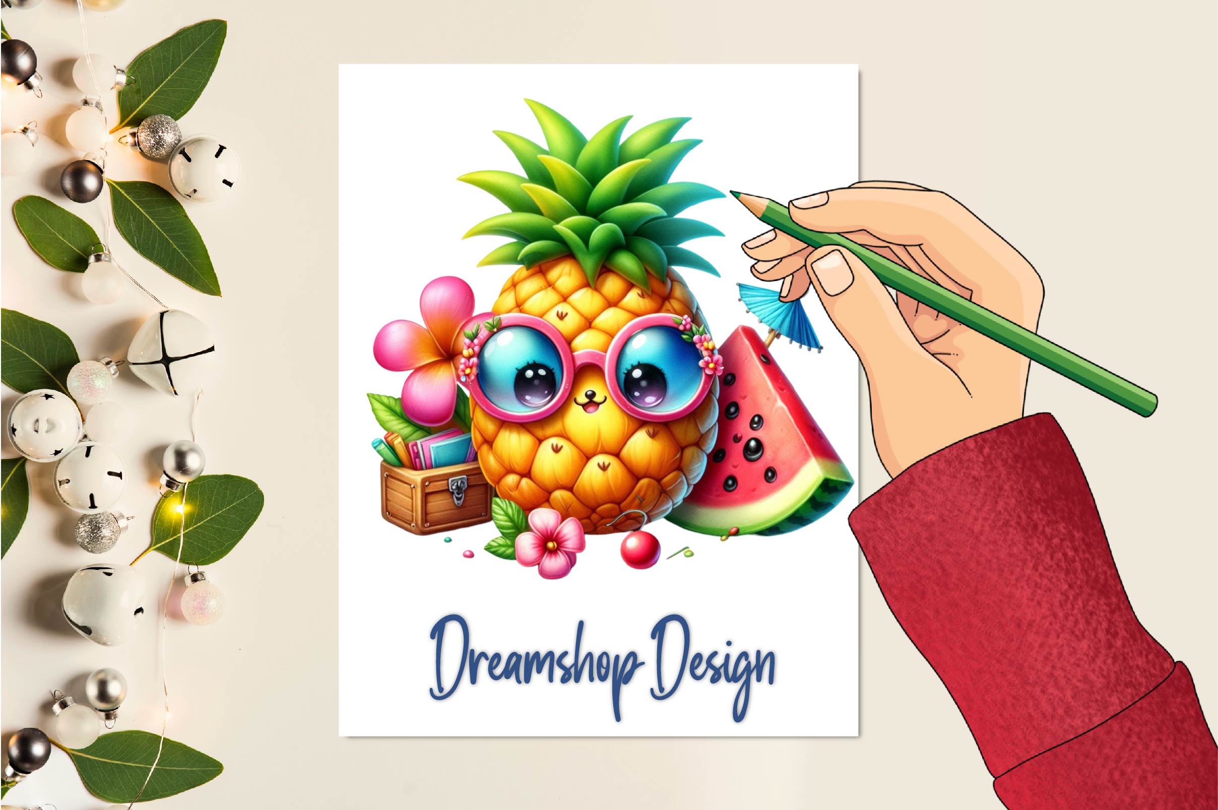 Summer Kawaii Pineapple Clipart Bundle 1