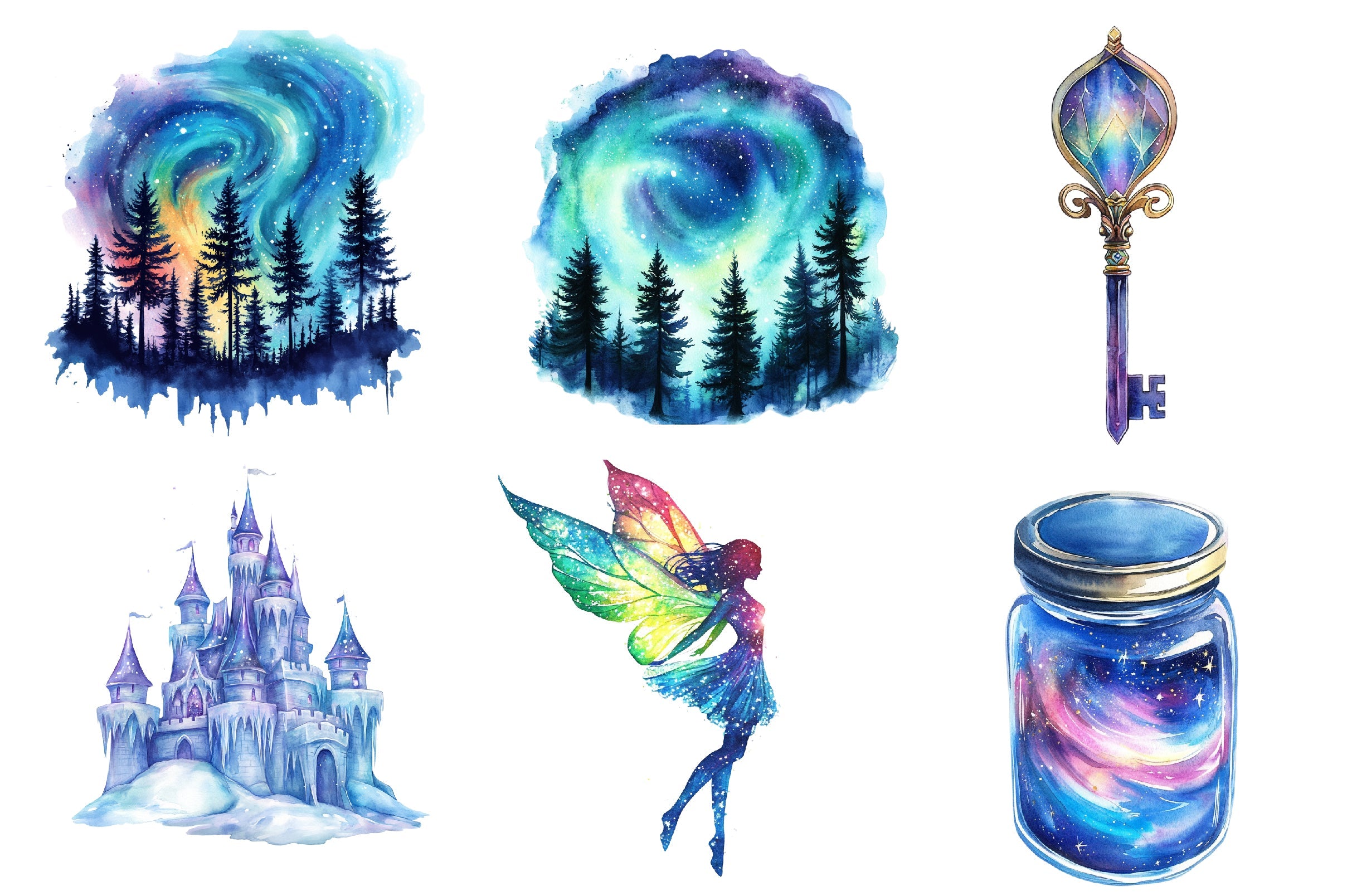 Enchanted Northern Lights Clipart Bundle