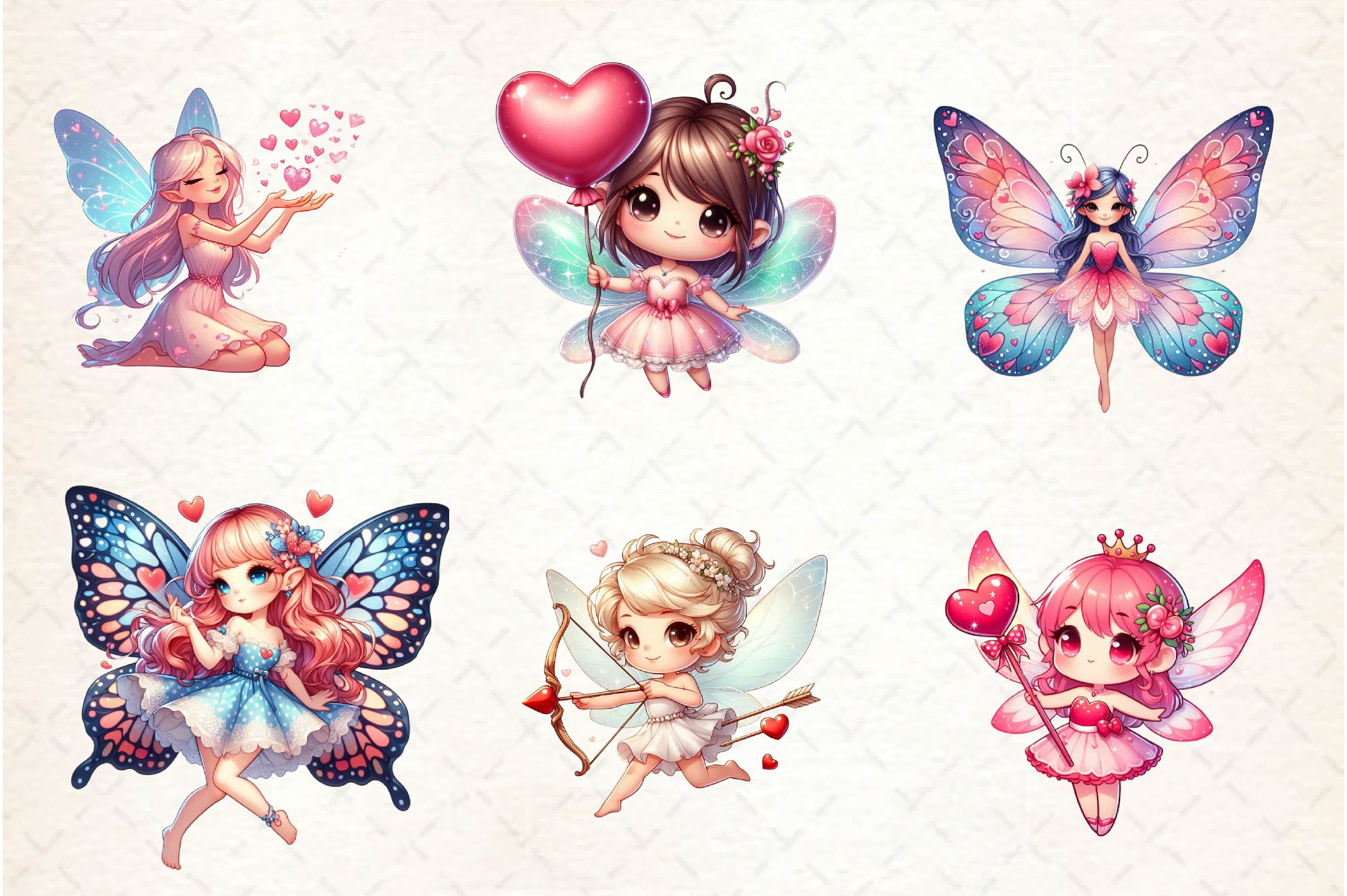 Chibi Valentine Fairy Clipart Bundle