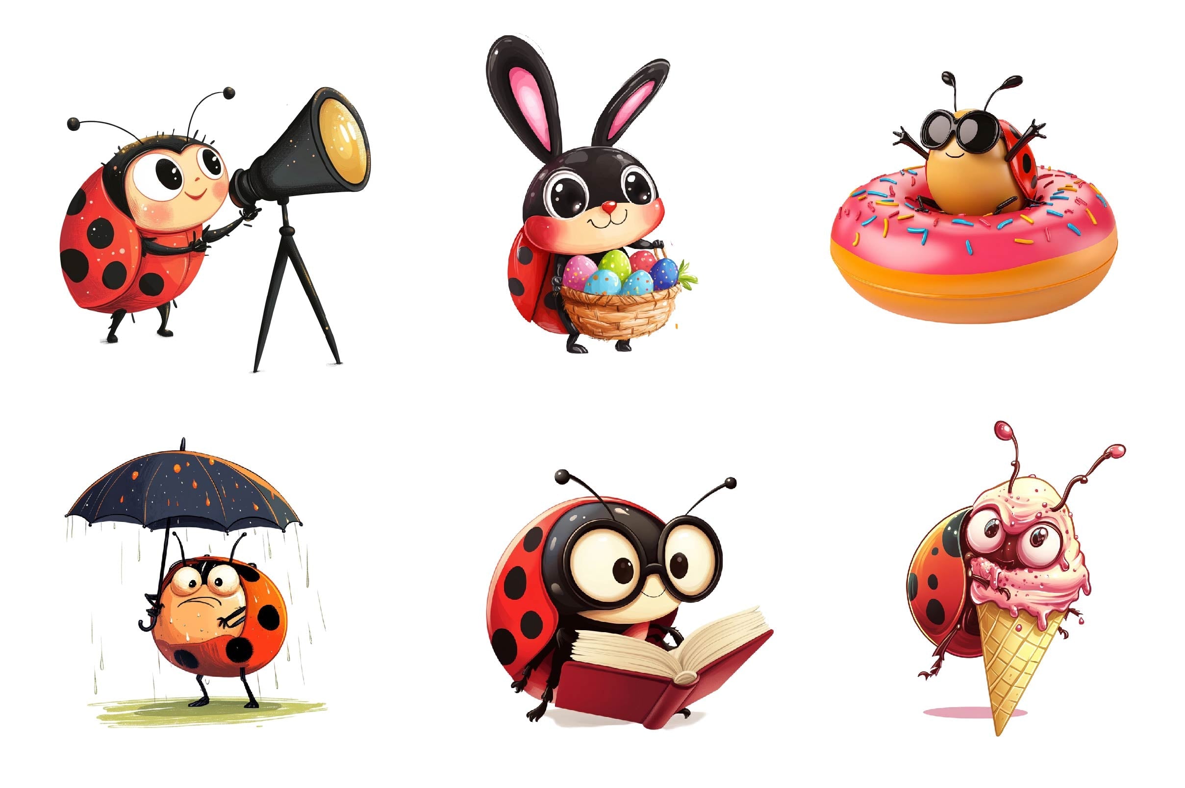 Quirky Funny Ladybug Clipart Bundle