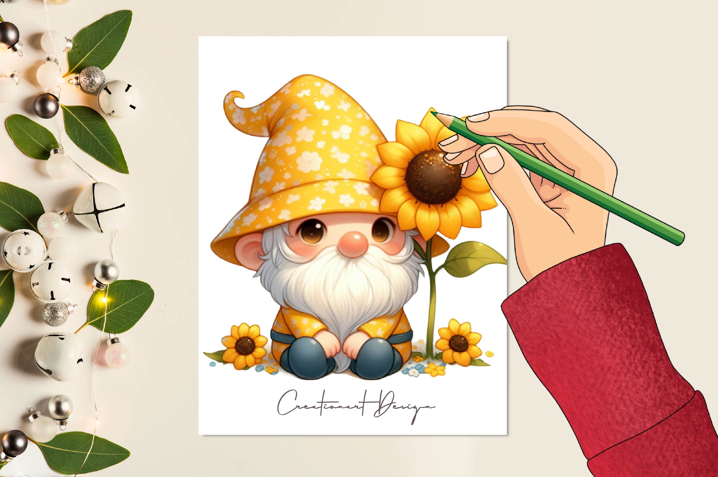 Cute Sunflower Gnome Clipart Bundle