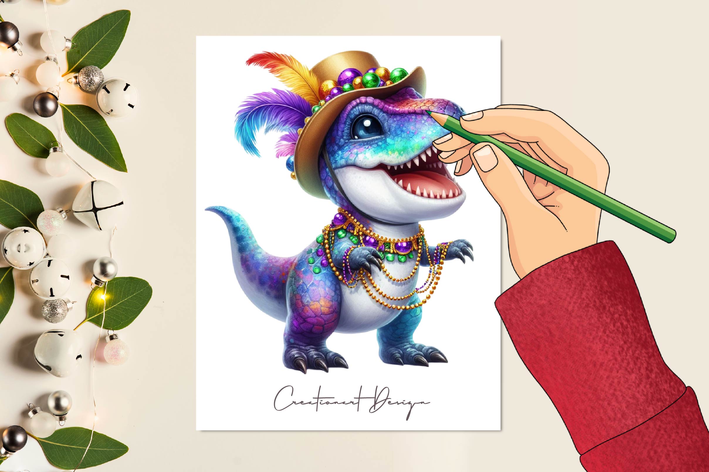 Mardi Gras Dinosaur Clipart Bundle