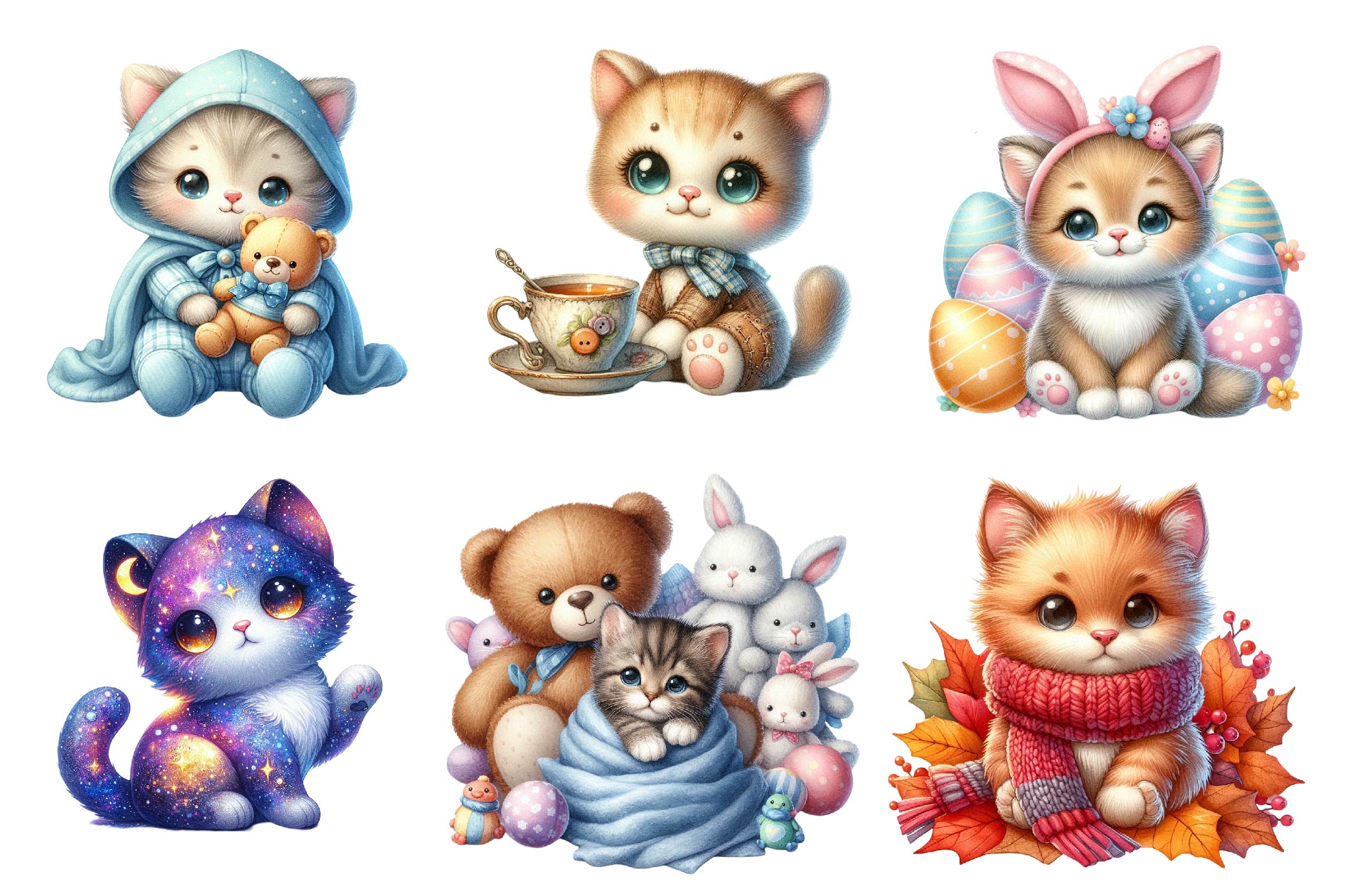 Cute Plush Toy Cat Clipart Bundle