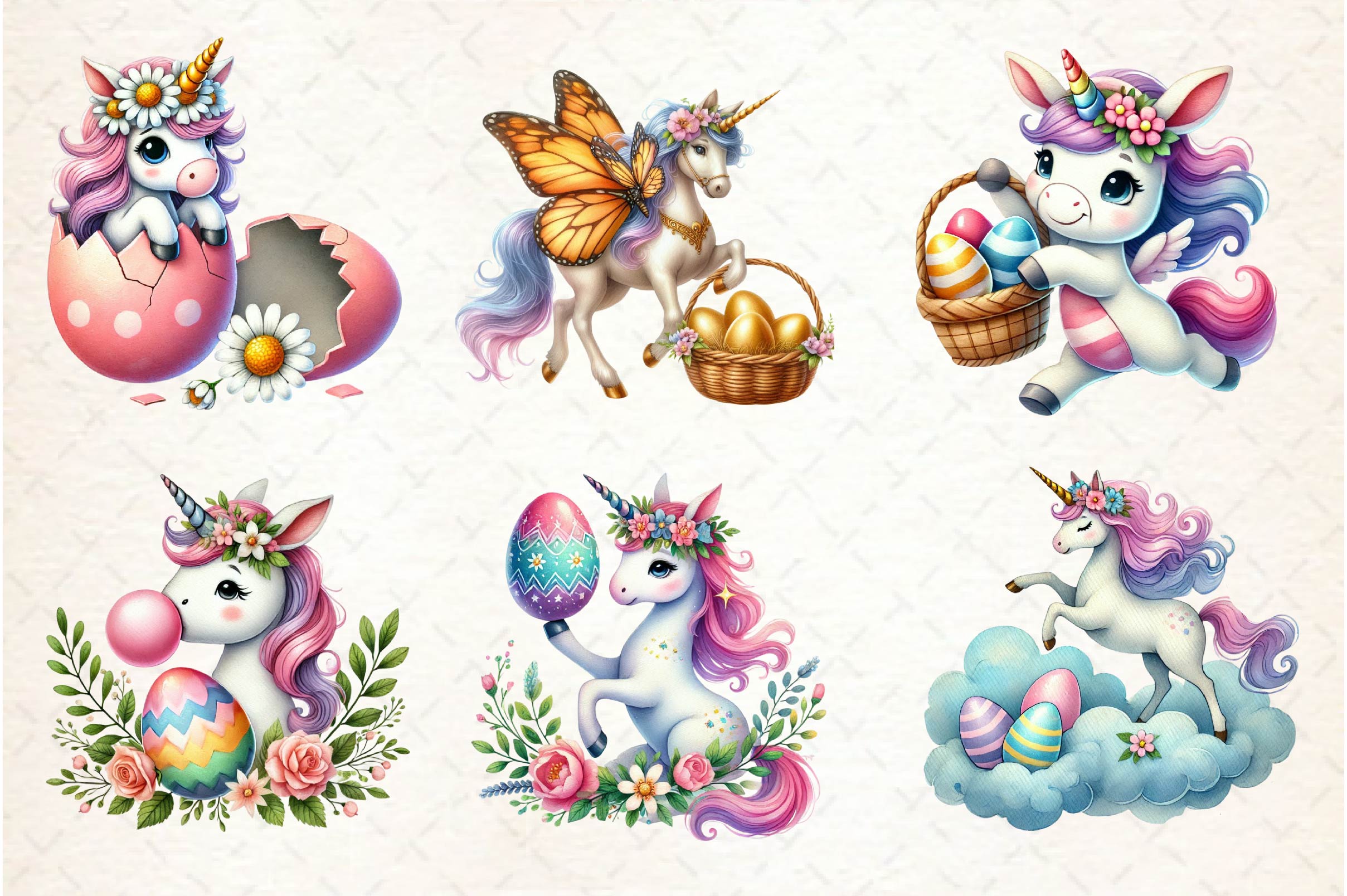 Cute Easter Unicorn Clipart Bundle
