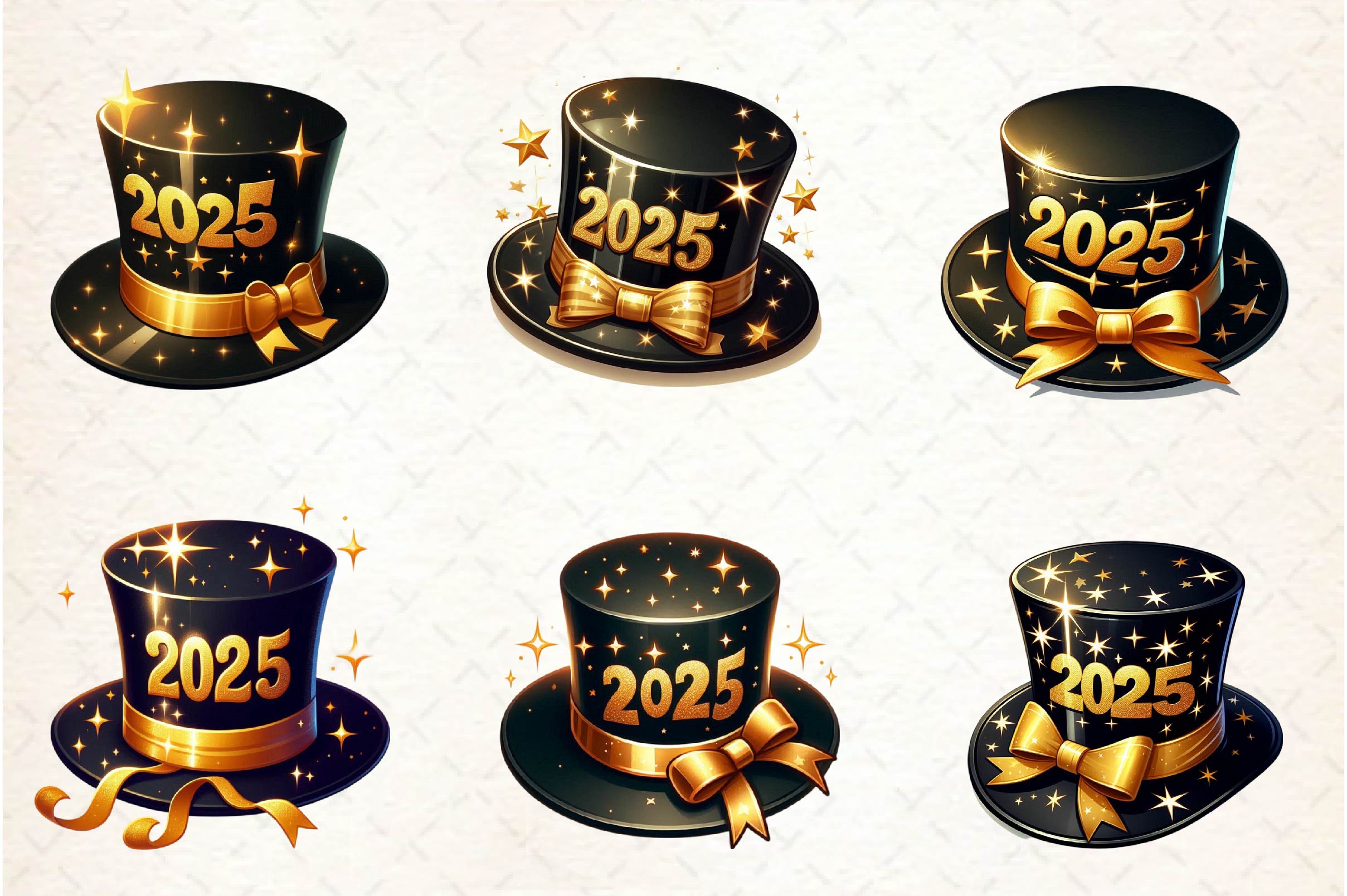 Black And Gold New Year Hat Clipart Bundle
