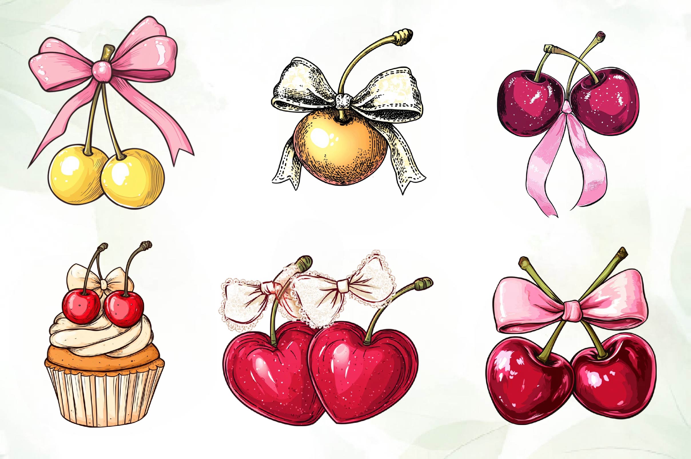 Coquette Cherries Bow Clipart Bundle