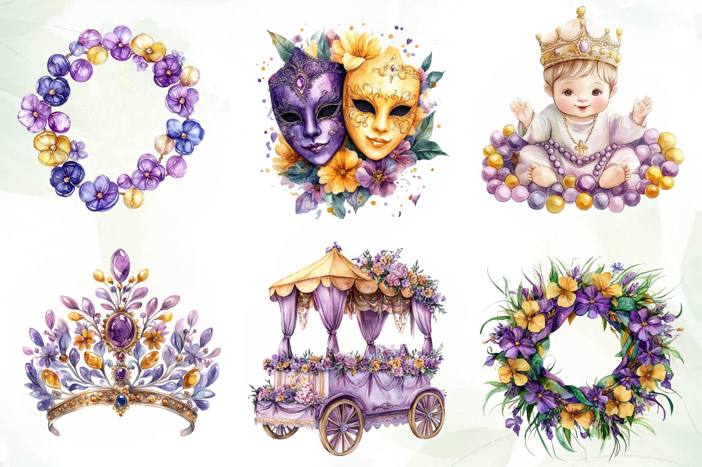Pastel Mardi Gras Clipart Bundle
