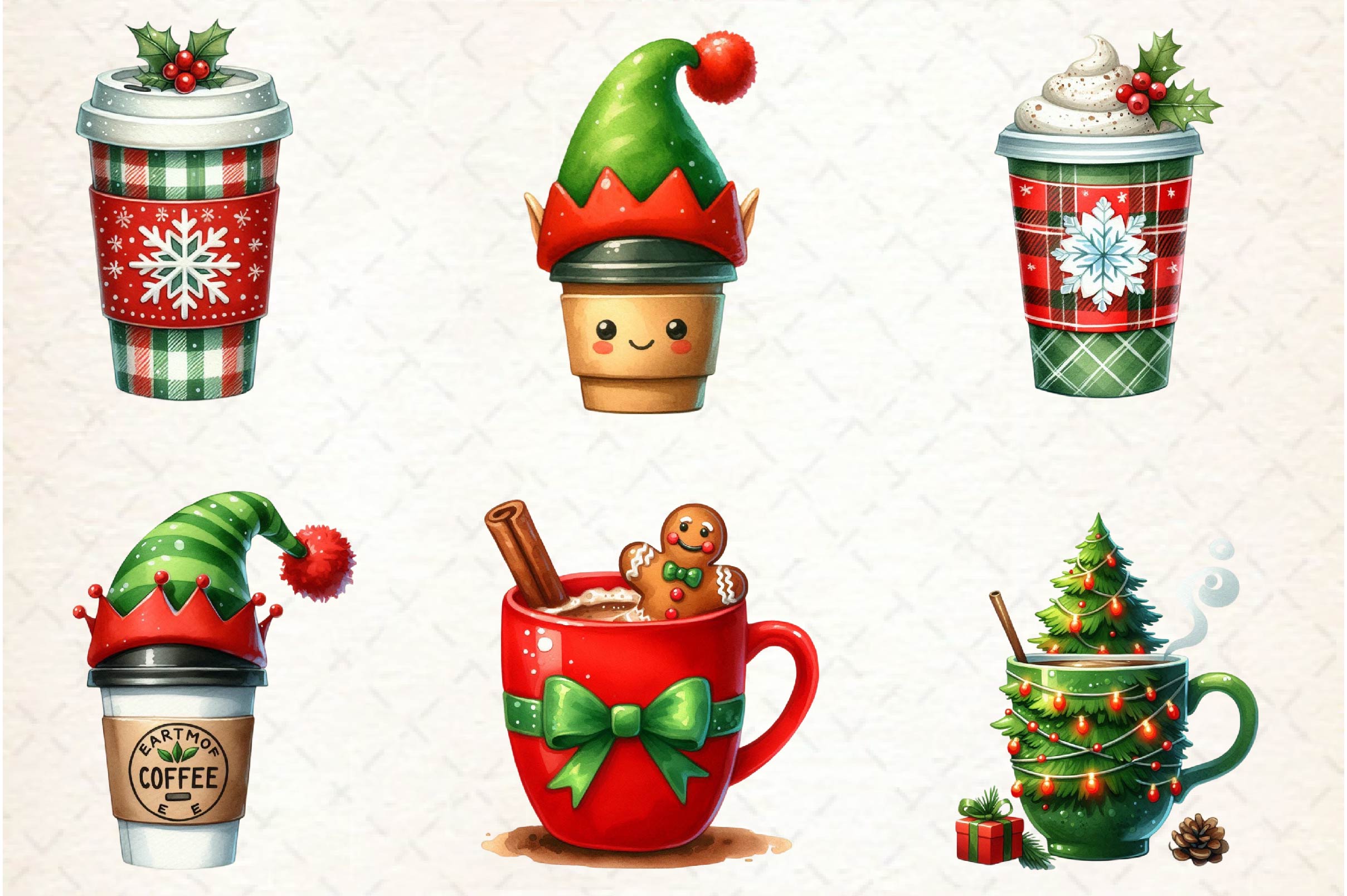 Christmas Festive Coffee Clipart Bundle