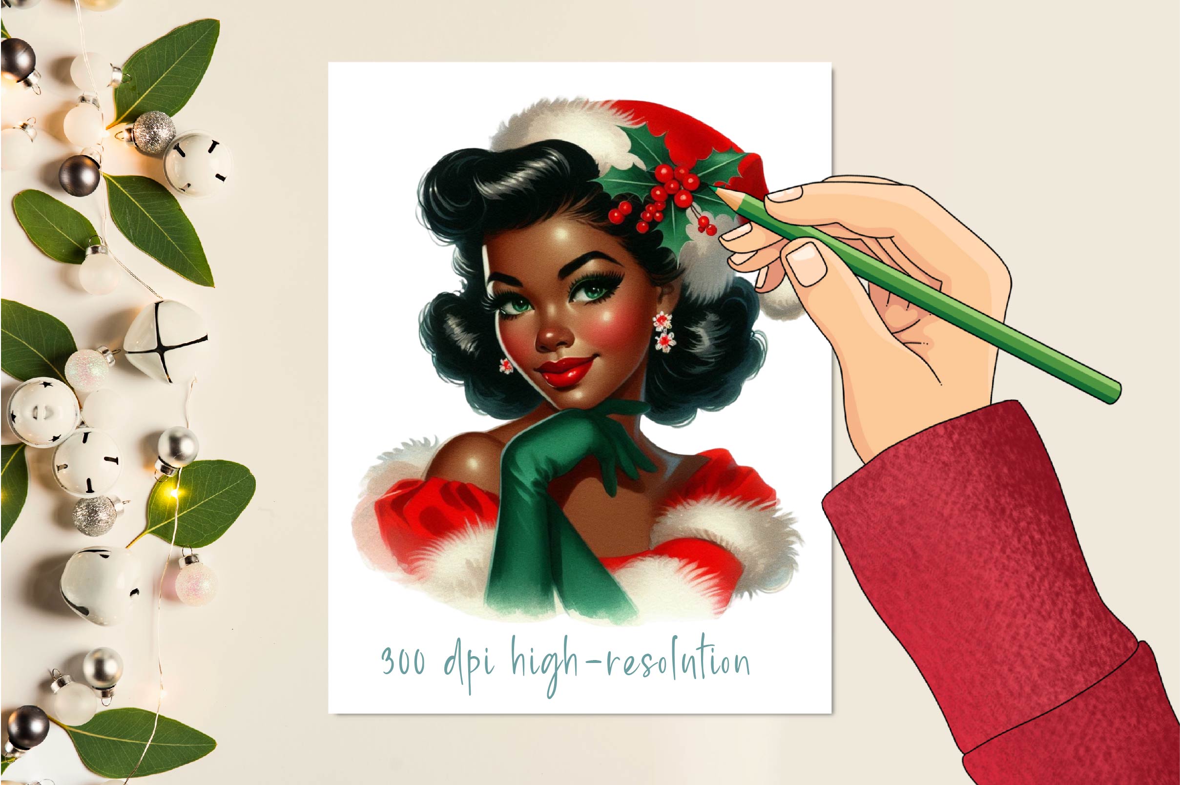 1950s Vintage Christmas Pin Up Girl Clipart Bundle