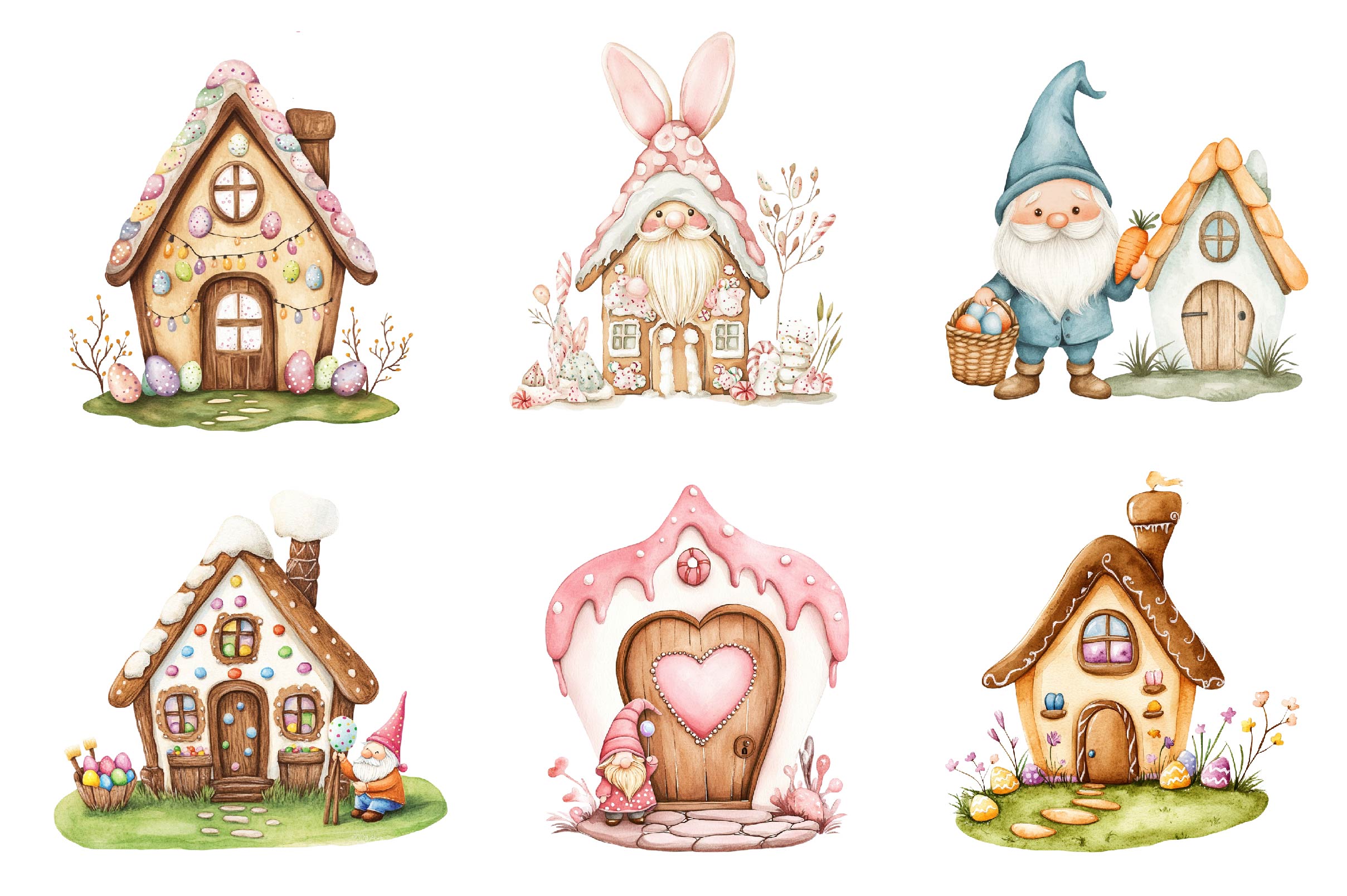 Easter Gnome Gingerbread House Clipart Bundle