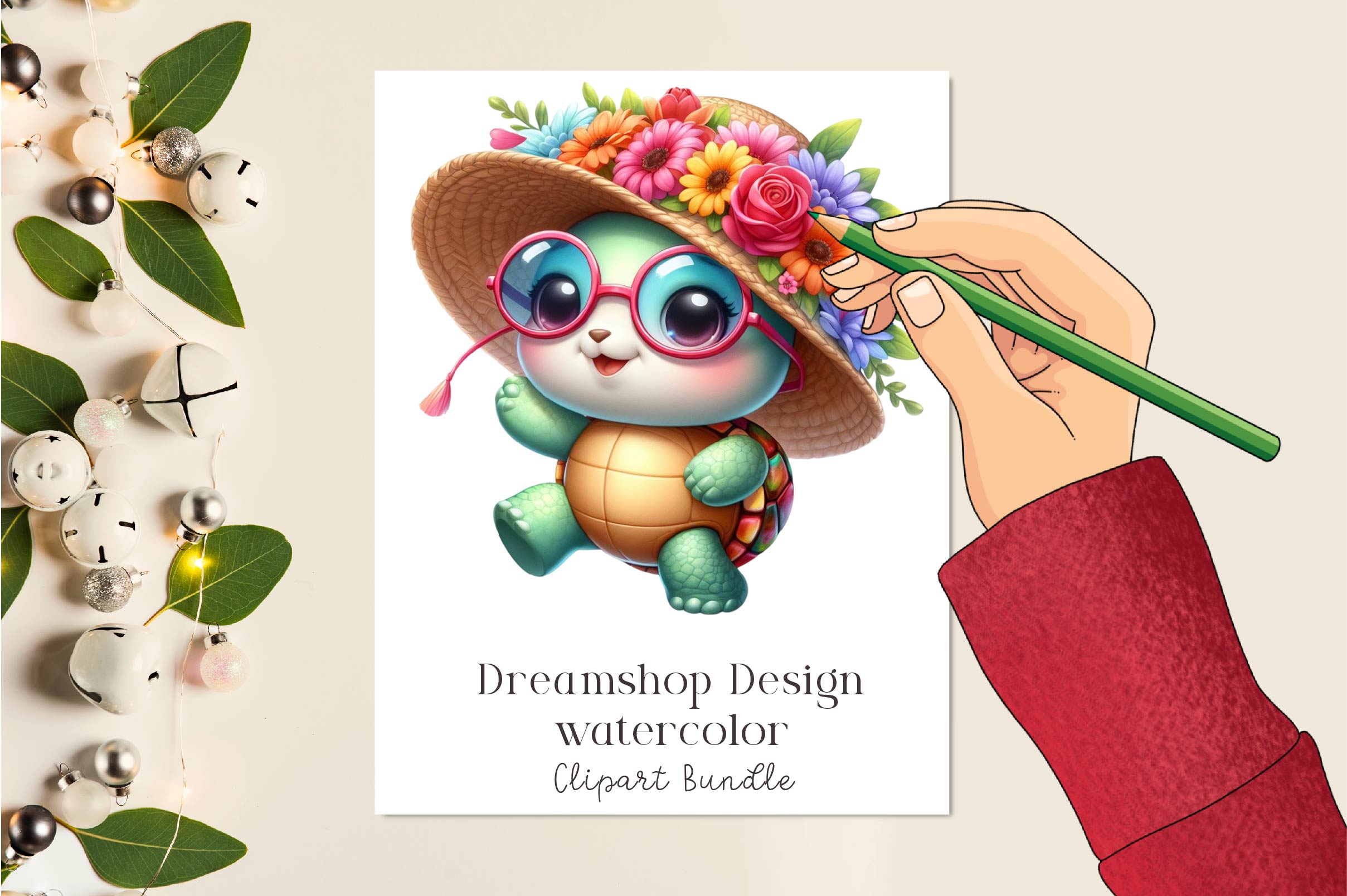 Cute Summer Tortoise Clipart Bundle