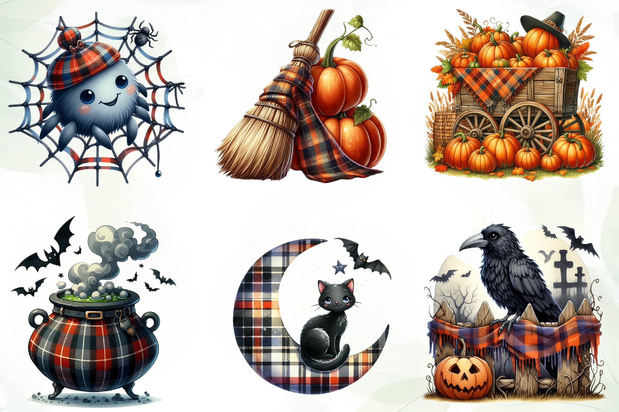 Halloween Autumn Plaid Clipart Bundle