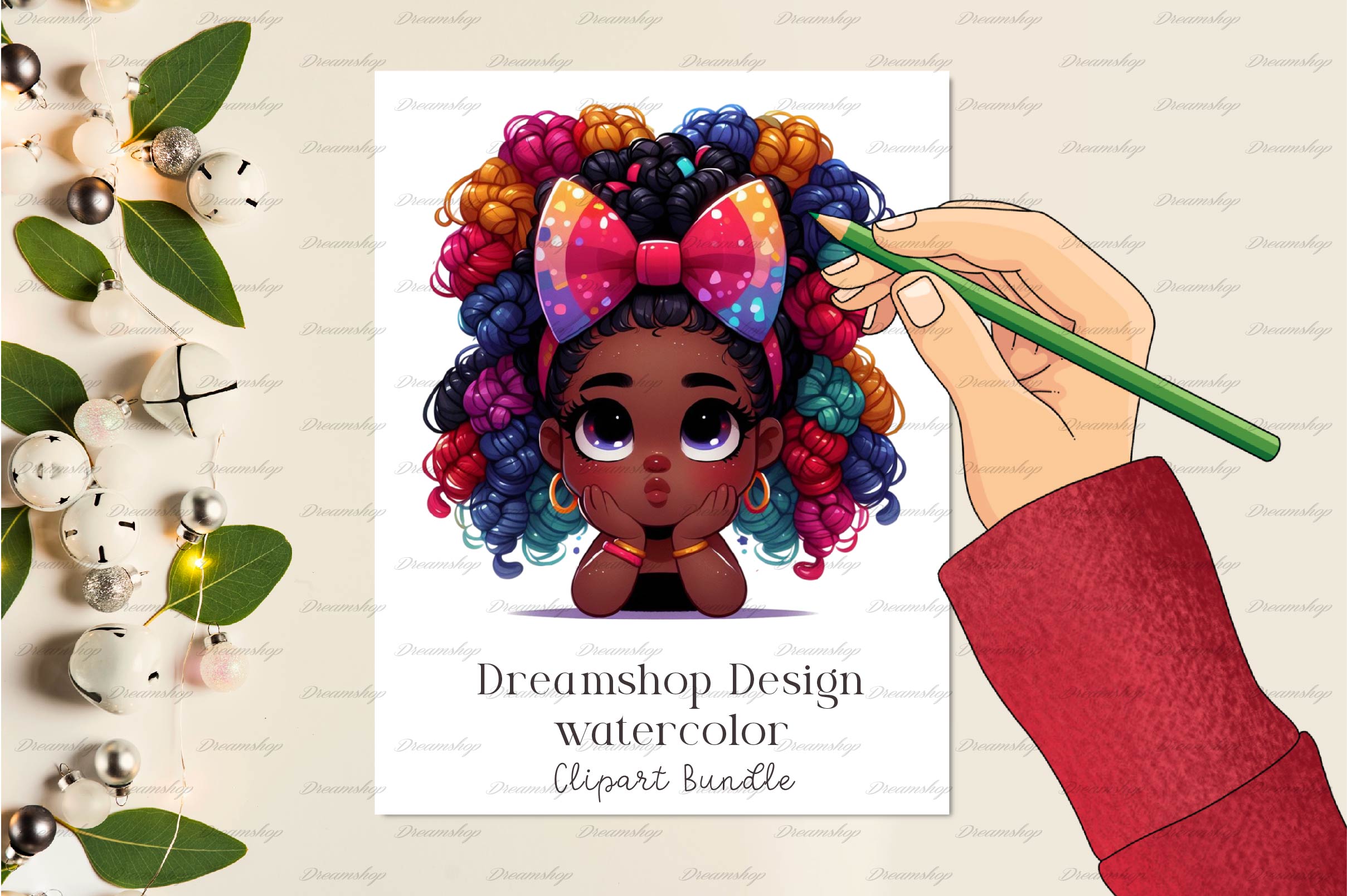 Cute African American Girl Clipart Bundle