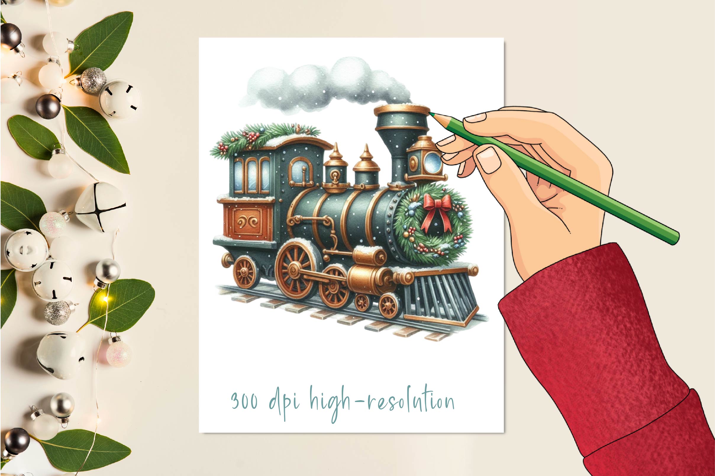 Christmas Vintage Steam Train Clipart Bundle
