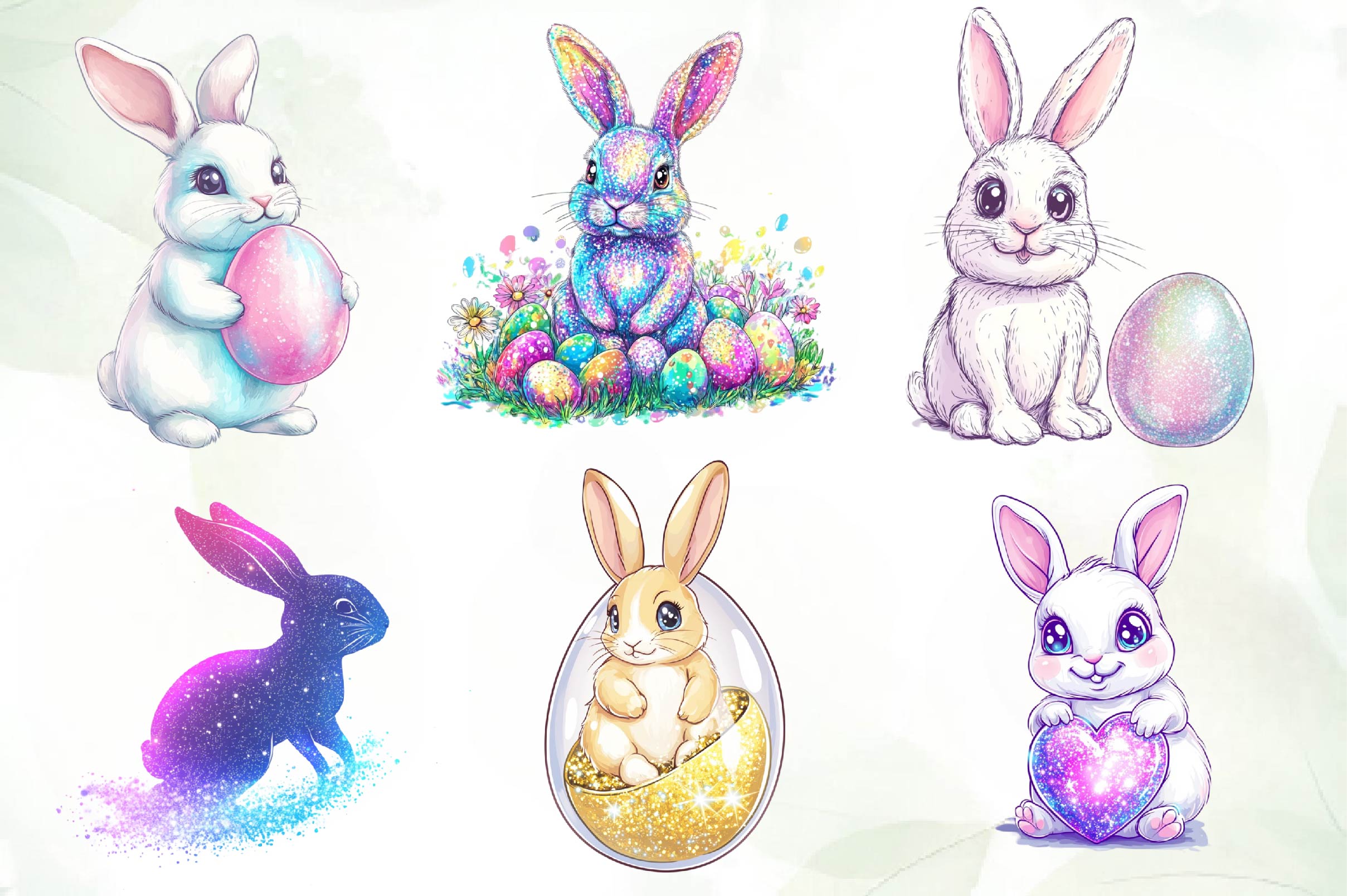 Glitter Bunny & Easter Egg Design Clipart Bundle