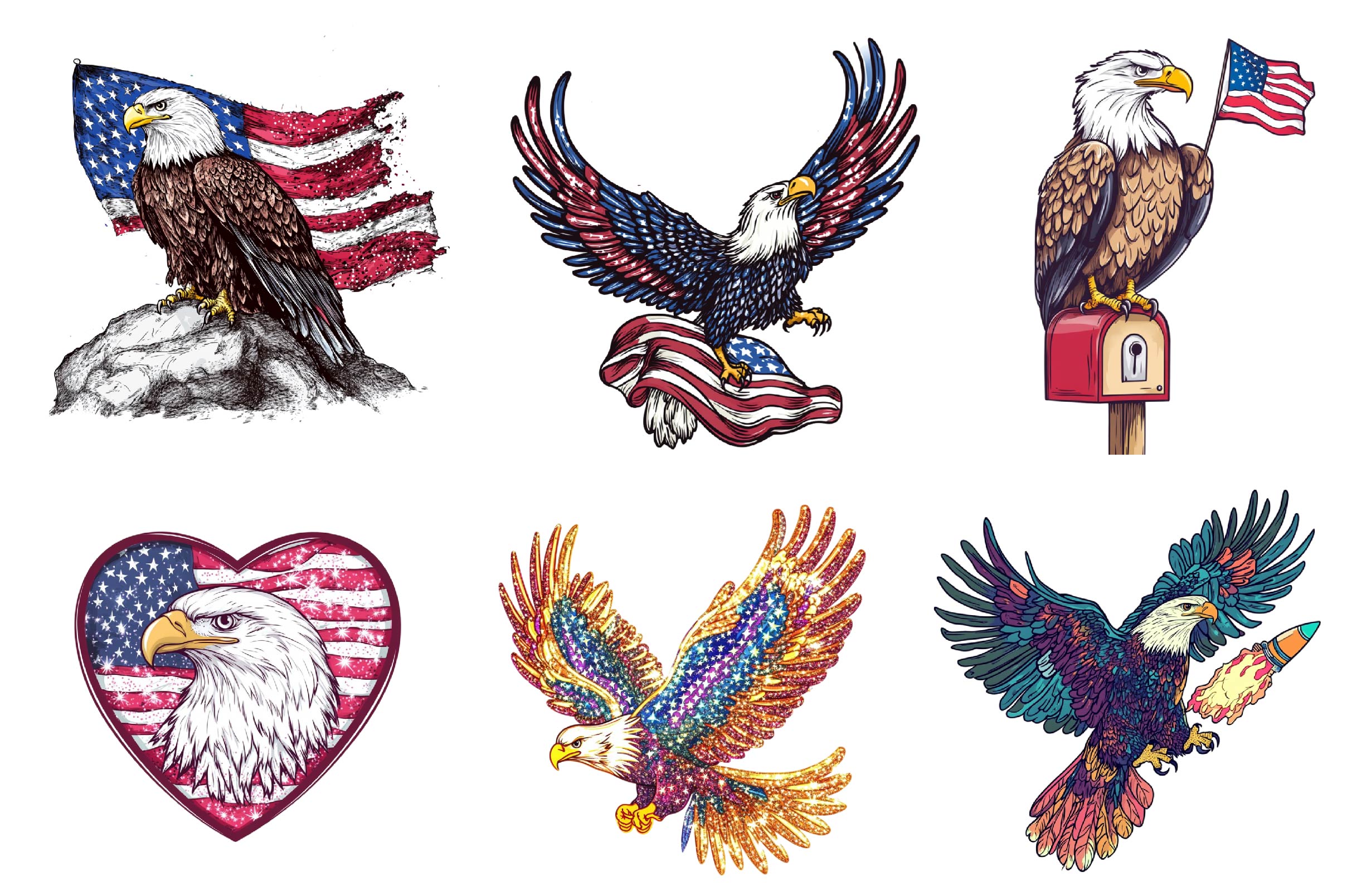 Usa Eagle & Fireworks Clipart Bundle